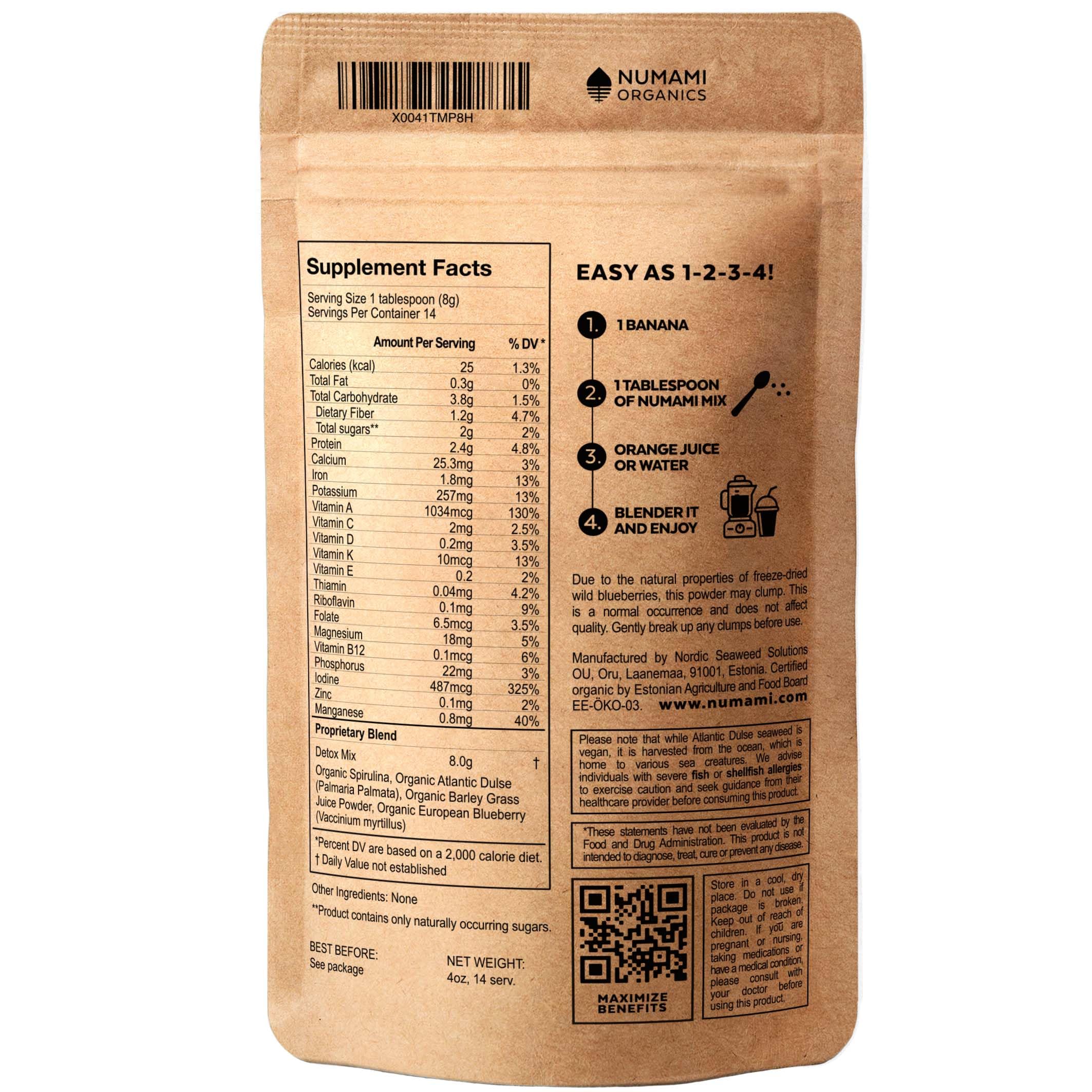 Numami Organic Detox Blueberry Smoothie Powder with Healthy Spirulina, Atlantic Dulse Numami uk supplements