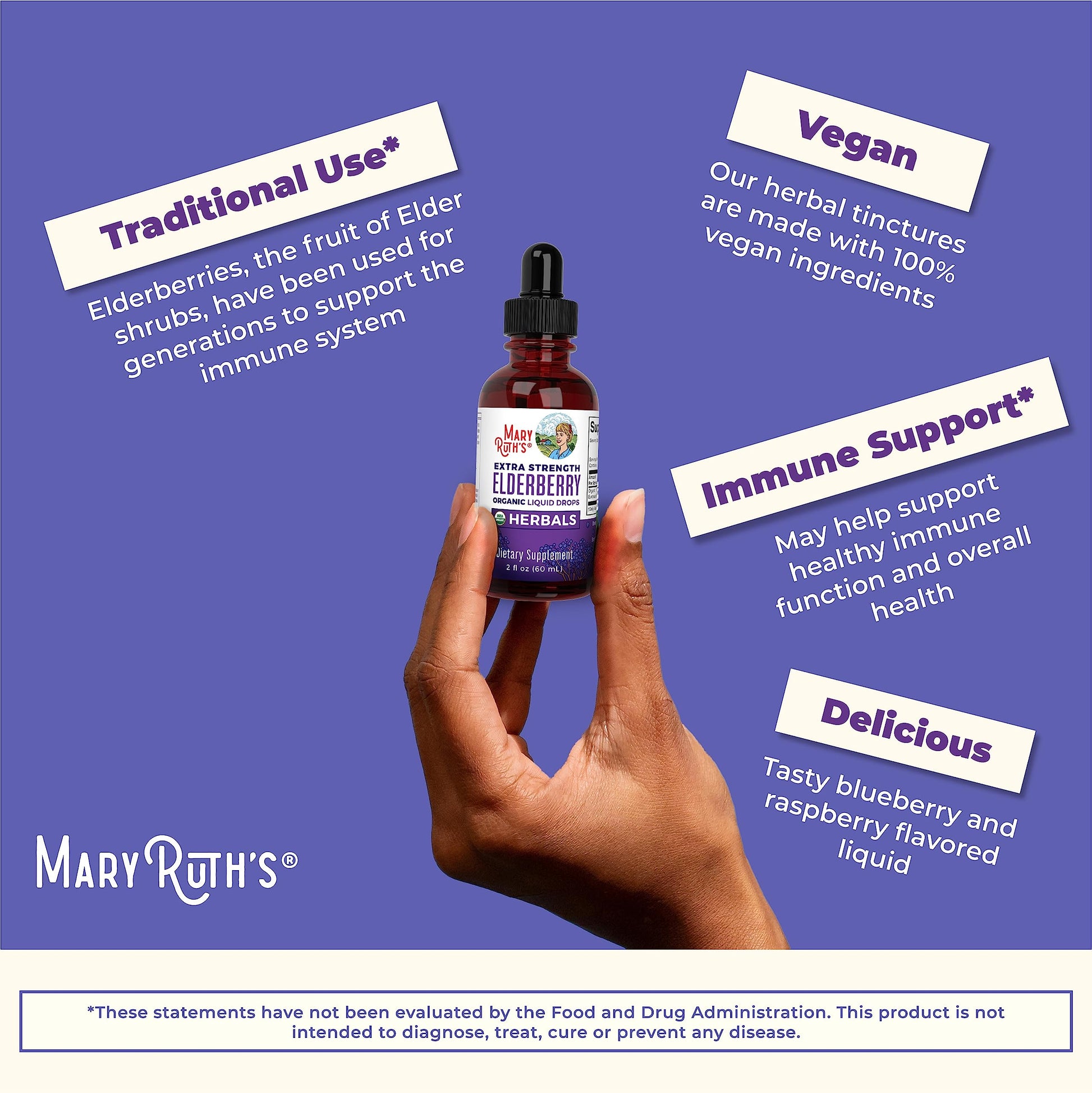 MaryRuth Organics Elderberry Syrup Extra Strength, USDA Organic Elderberry, Sugar Free Adults & Kids Immune Support Supplement for Ages 1+, Clean Label Project Verified®, Vegan, Gluten Free, 2 Fl Oz MARYRUTH'S uk supplements