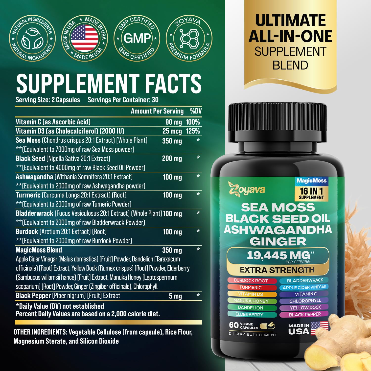 Zoyava Sea Moss 16-in-1 Blend 19,445 MG (60 Caps) and Colostrum 8-in-1 5,250 MG Zoyava uk supplements