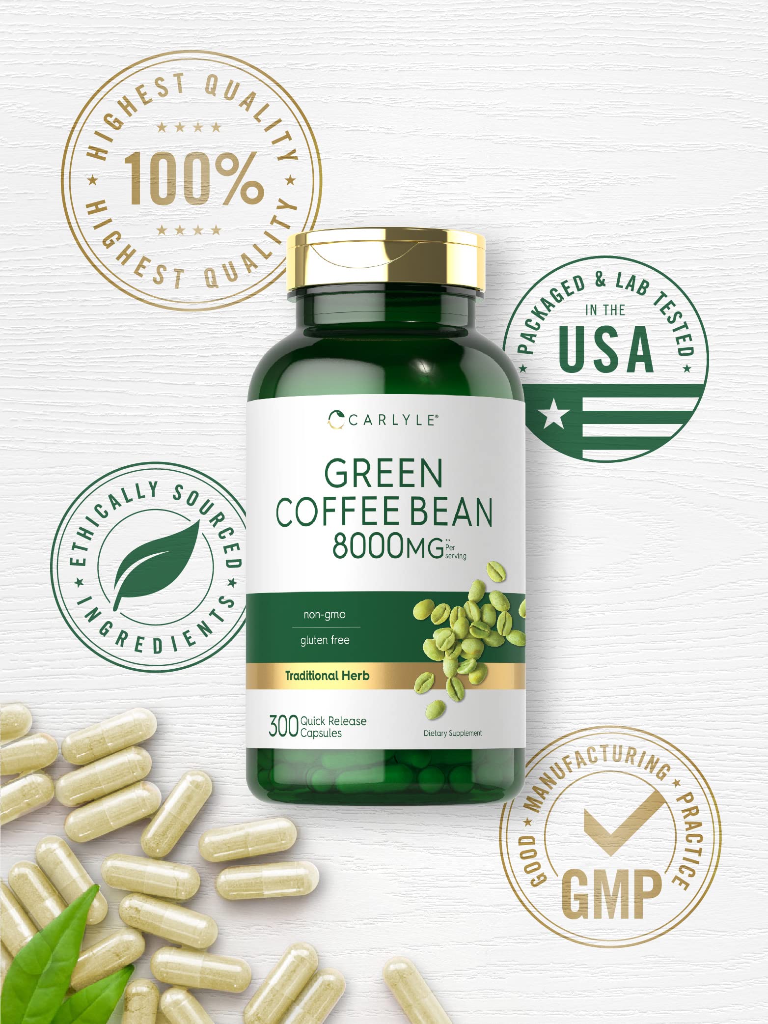 Carlyle Green Coffee Bean Extract | 8000 mg | 300 Capsules | Non-GMO and Gluten Free Carlyle uk supplements