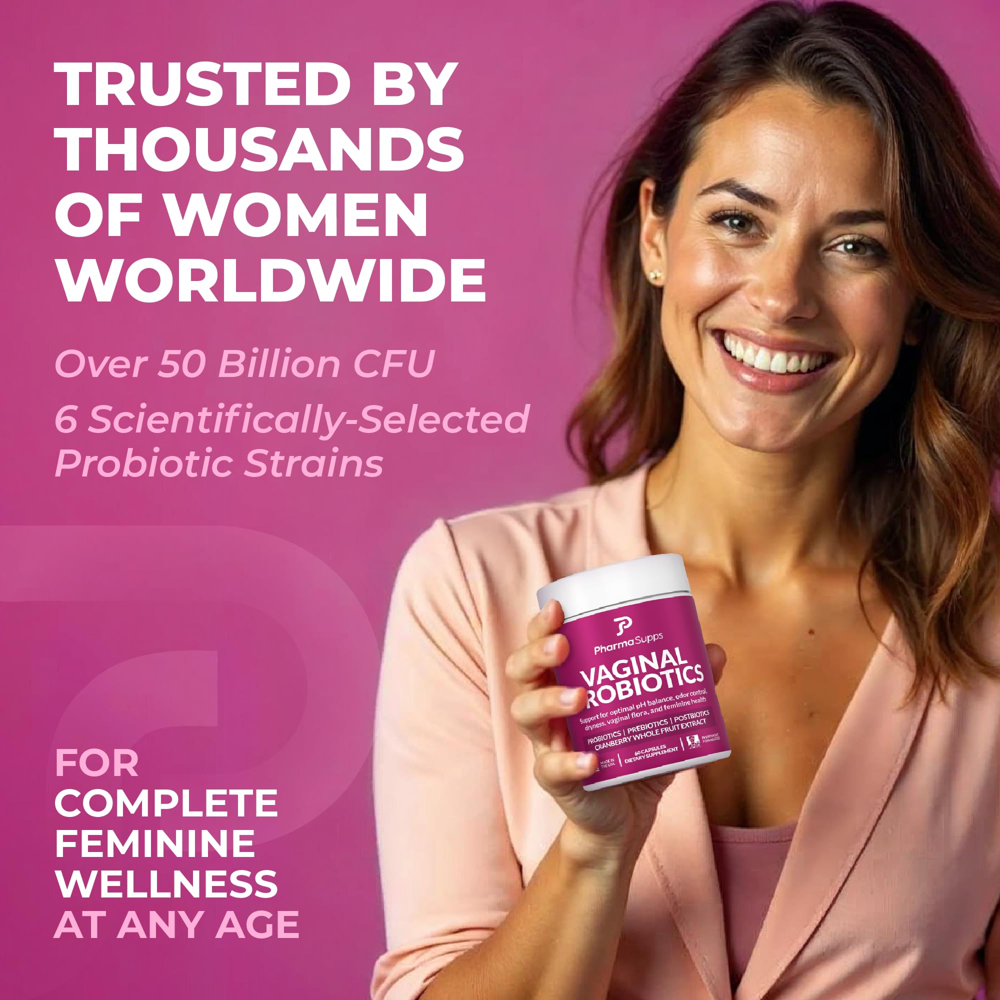 Women’s Probiotic for Vaginal Health | 50 Billion CFU with Probiotics, Prebiotic, Postbiotics & Cranberry for pH Balance, UTI Support, Yeast, Gut Health, Odor, Dryness & Feminine Comfort PharmaSupps uk supplements