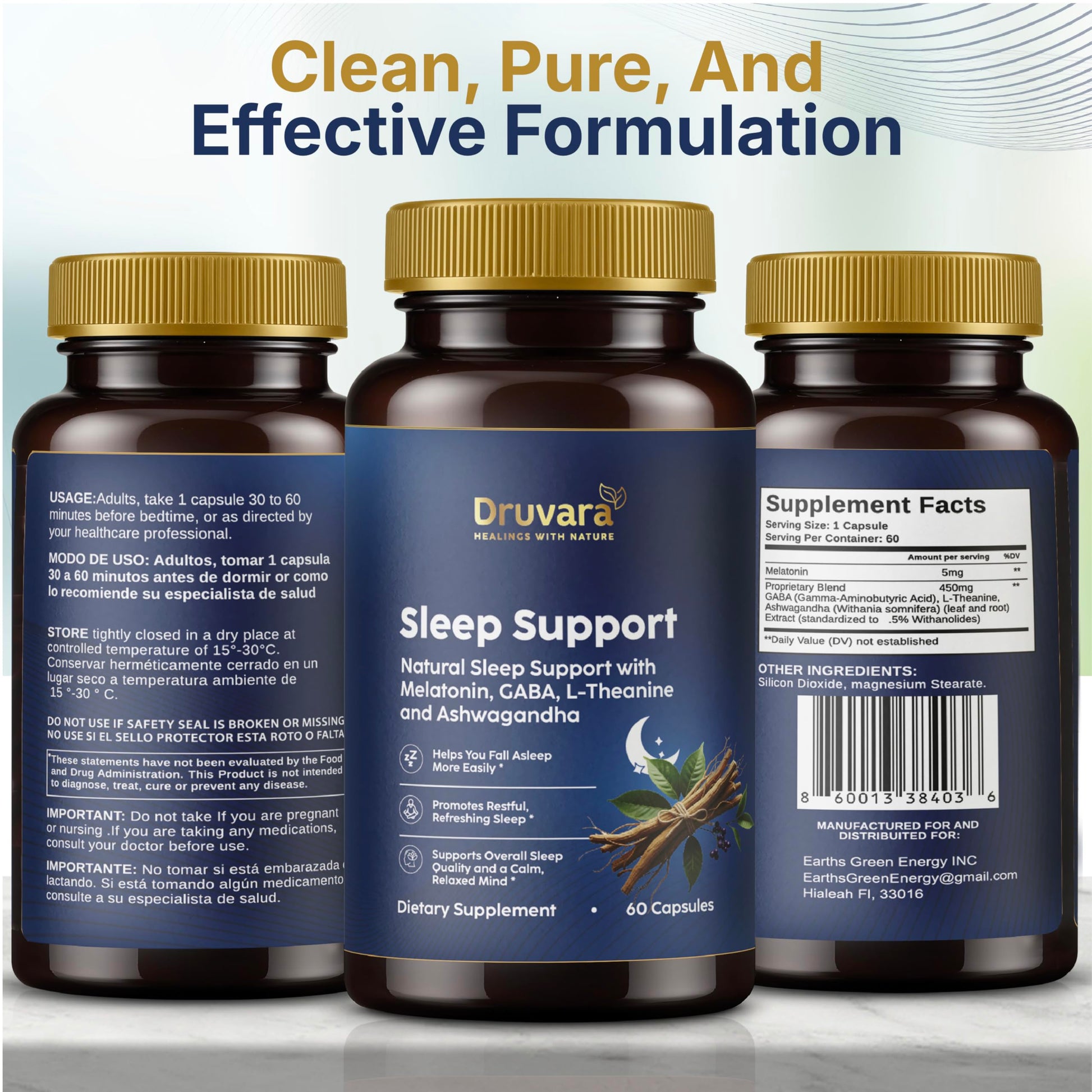 Druvara Natural Sleep Aid for Adults with Melatonin, GABA, L-Theanine & Ashwagandha, Natural Sleep Supplement for Deep, Restful Sleep - 60 Capsules Druvara uk supplements