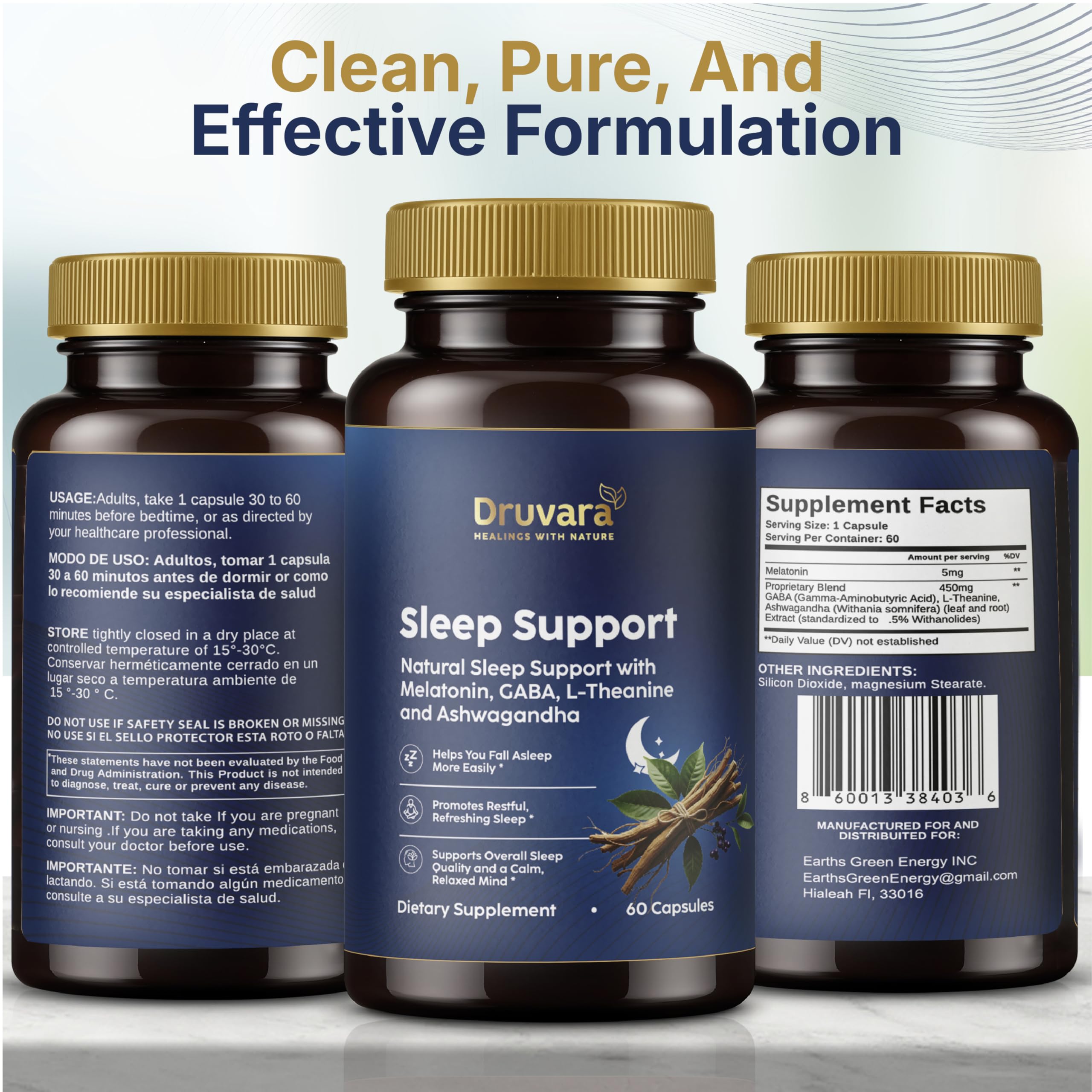 Druvara Natural Sleep Aid for Adults with Melatonin, GABA, L-Theanine & Ashwagandha, Natural Sleep Supplement for Deep, Restful Sleep - 60 Capsules Druvara uk supplements