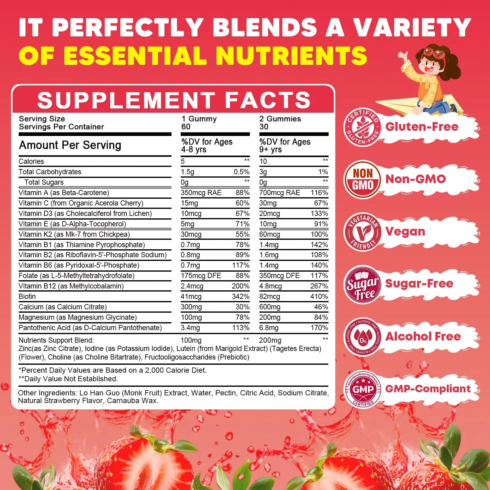 Sugar Free Calcium Multivitamin Gummies for Kids - Nutritional, Immune, Bone Support, Whole Multivitamin, with Vitamins A, C, D, B1, B2, B6, Folate JIANKYTZ uk supplements