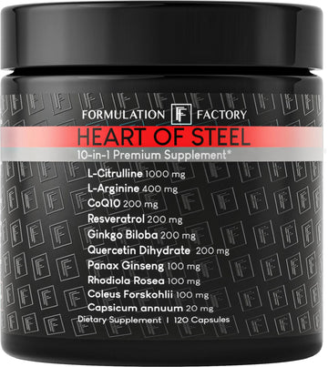 Formulation Factory Heart of Steel - L-Citrulline 1000mg with L-Arginine, CoQ10, Resveratrol, Ginkgo Biloba, Quercetin, Ginseng & Rhodiola Formulation Factory uk supplements