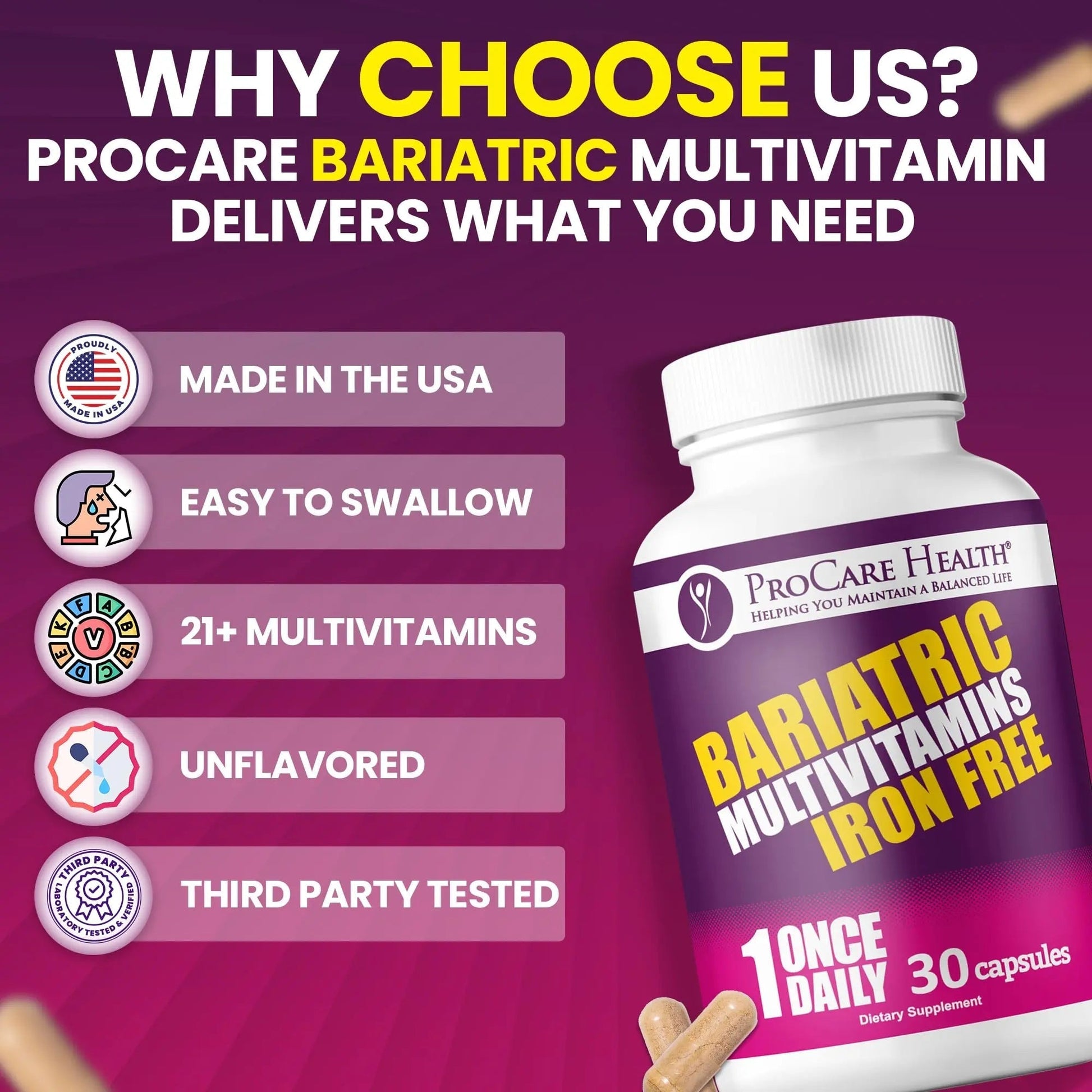 Procare Health Bariatric Multivitamin with Iron Free (30 Fast Dissolving Veggie Capsule) - Bariatric Vitamins for Gastric Sleeve & Gastric Bypass ProCare Health uk supplements