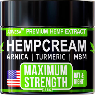 Hemp Cream - Maximum Strength - Natural Hemp Oil Extract Gel Rub with MSM - Glucosamine - Arnica - Turmeric - Maximum Strength - Formulated in USA - 3.9 oz Arvesa uk supplements
