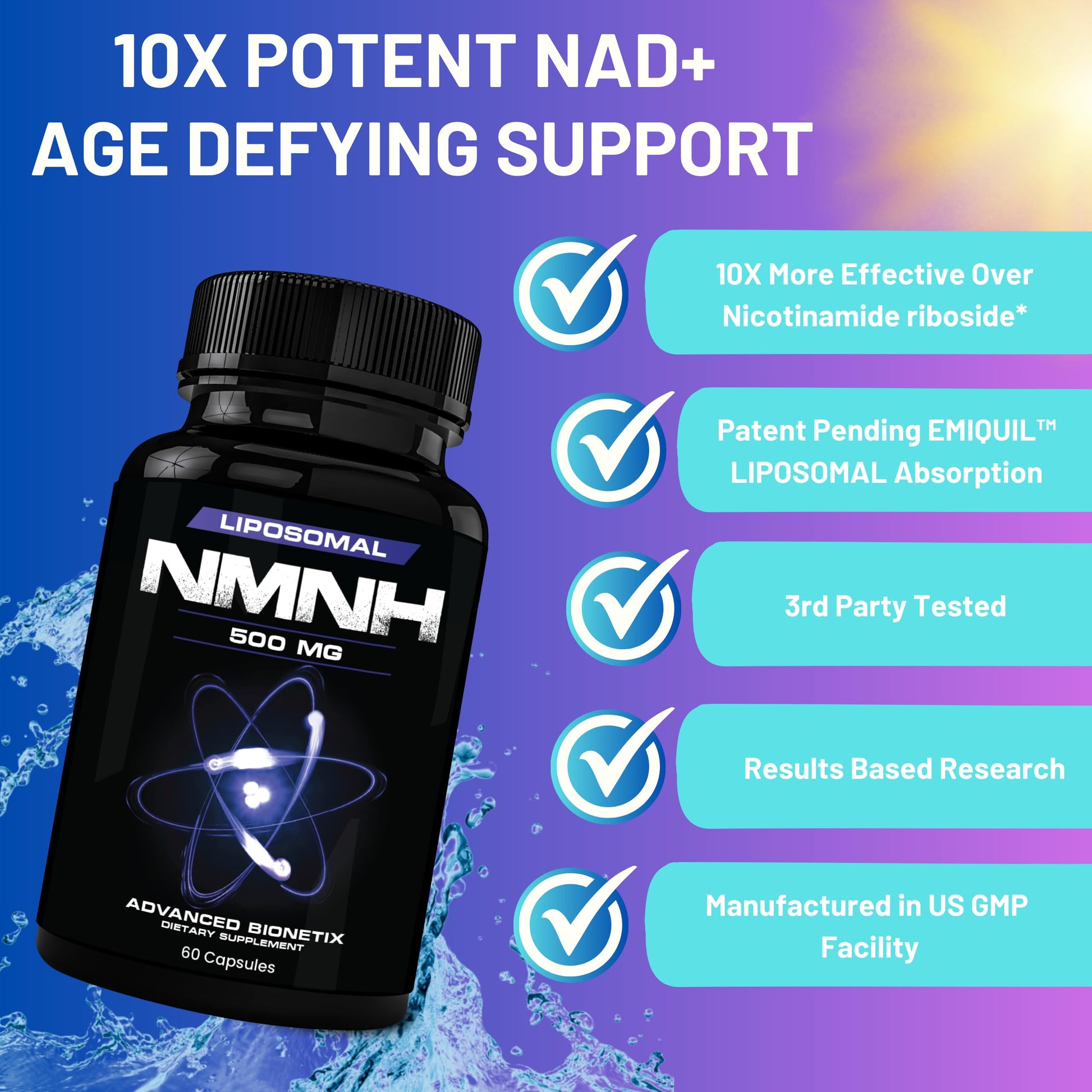 Advanced Bionetix Liposomal NMNH 500mg Per Serving -NMN Supplement Alternative- 60 Capsules (Dihydronicotinamide Mononucleotide) NAD Supplement to Boost NAD+ Levels for Anti Aging (60) Advanced Bionetix uk supplements