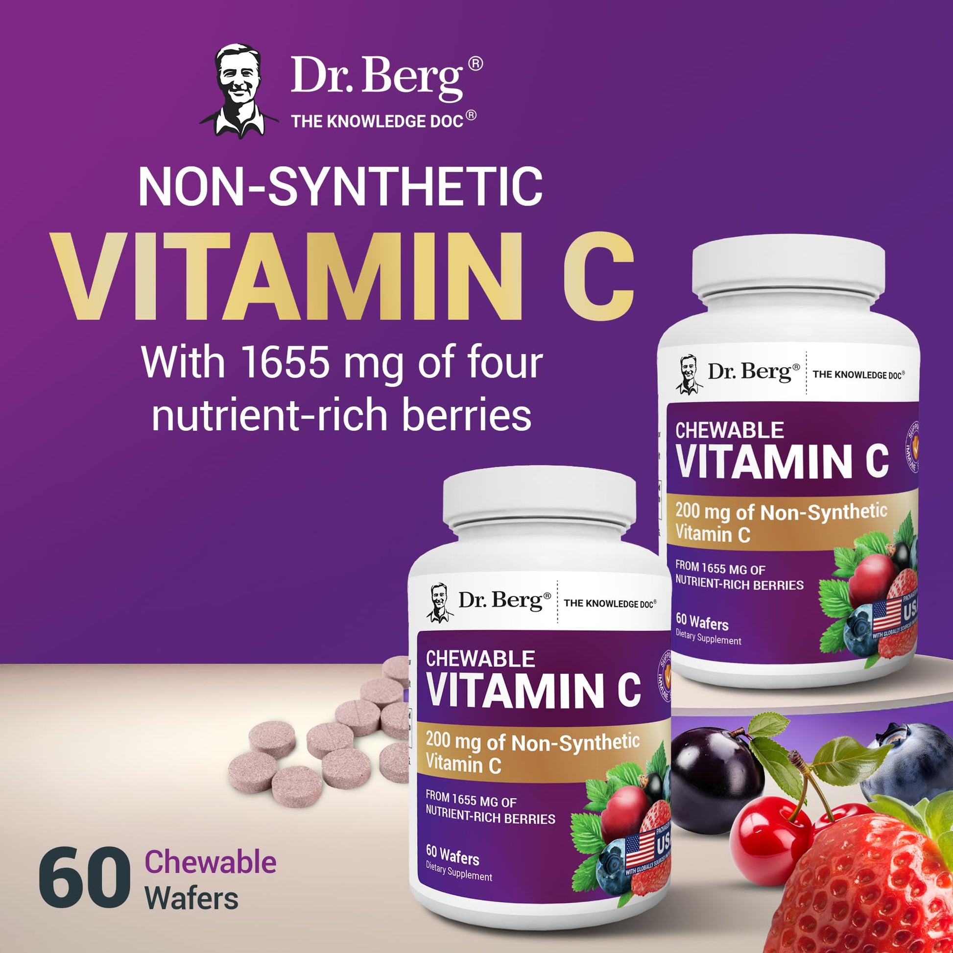 Dr. Berg Chewable Vitamin C Complex - Made with Organic, Non-GMO Berries - 60 Delicious Wafers Dr. Berg Nutritionals uk supplements