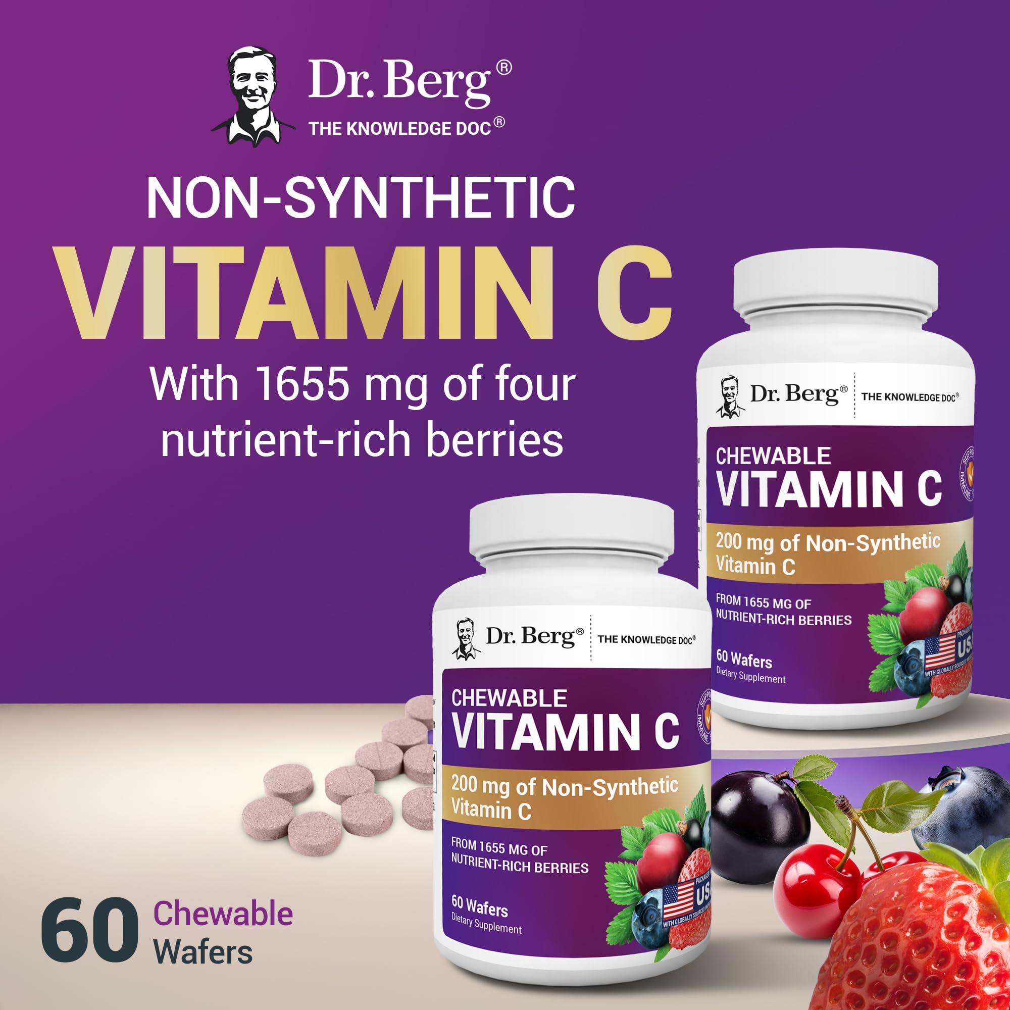 Dr. Berg Chewable Vitamin C Complex - Made with Organic, Non-GMO Berries - 60 Delicious Wafers Dr. Berg Nutritionals uk supplements