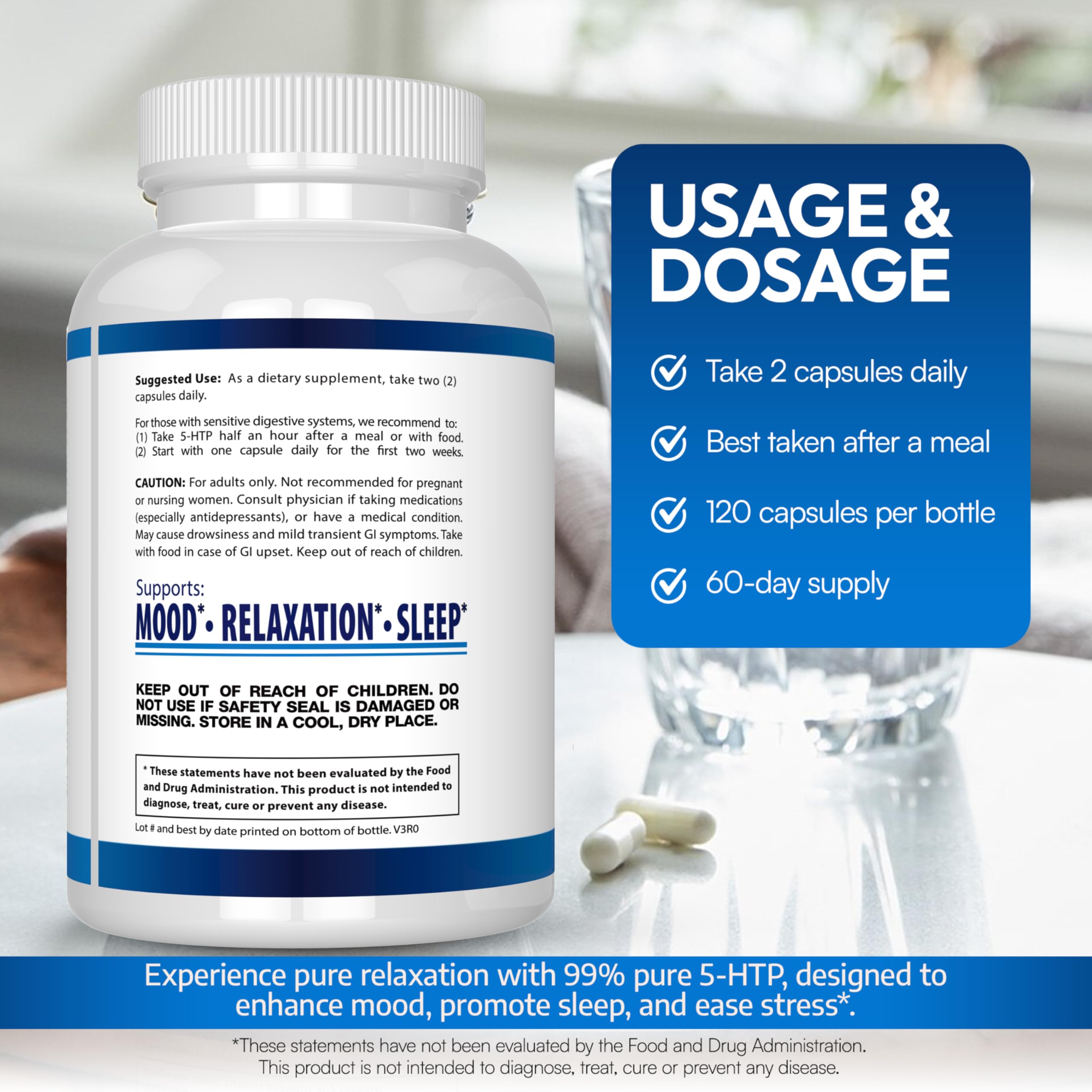 5-HTP 200 MG Per Serving Plus Calcium for Mood, Sleep – Supports Calm and Relaxed Mood – 99% High Purity – 120 Capsules – Arazo Nutrition Arazo Nutrition uk supplements