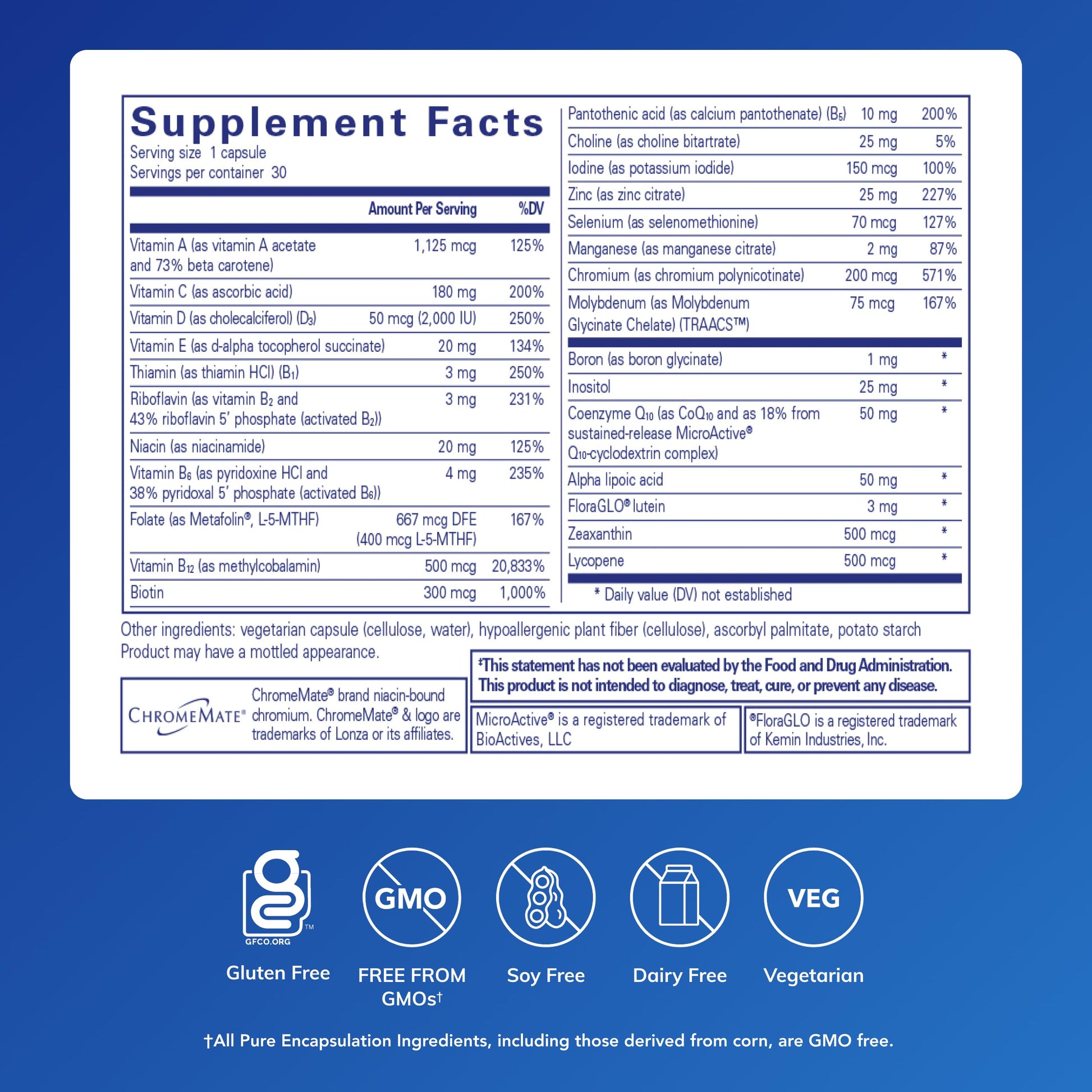 Pure Encapsulations O.N.E. Multivitamin - Once Daily Multivitamin with Antioxidant Complex Metafolin, CoQ10, and Lutein to Support Vision, Cognitive Function, and Cellular Health* - 30 Capsules Pure Encapsulations uk supplements