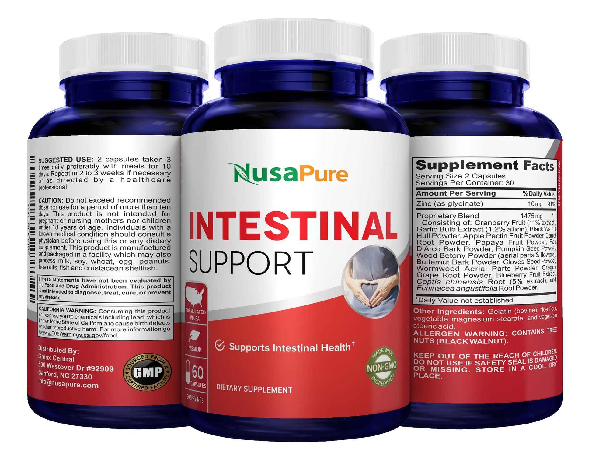 NusaPure Intestinal Support for Humans (Non-GMO), Wormwood, Garlic, Black Walnut Hull, 60 Capsules NusaPure uk supplements