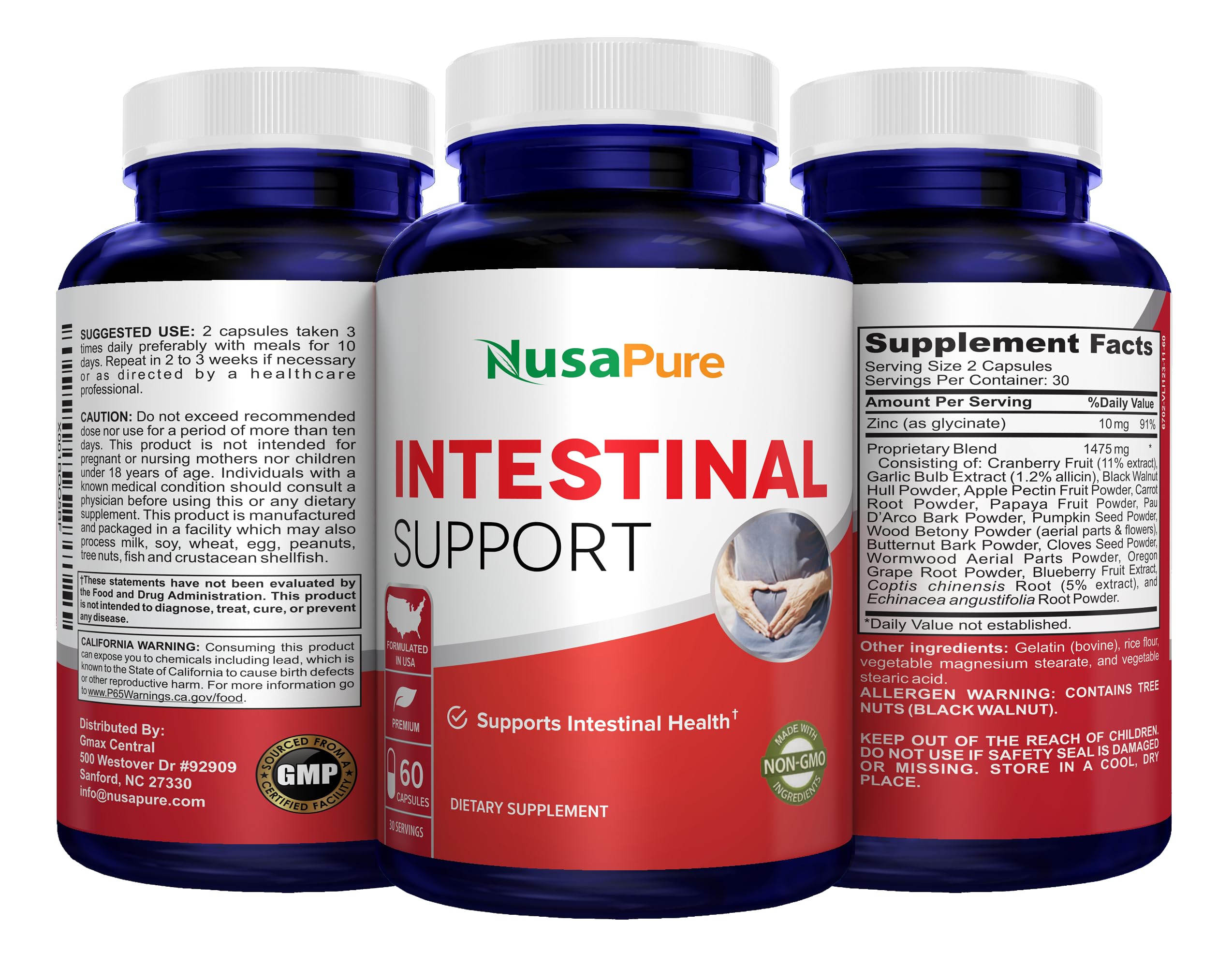 NusaPure Intestinal Support for Humans (Non-GMO), Wormwood, Garlic, Black Walnut Hull, 60 Capsules NusaPure uk supplements