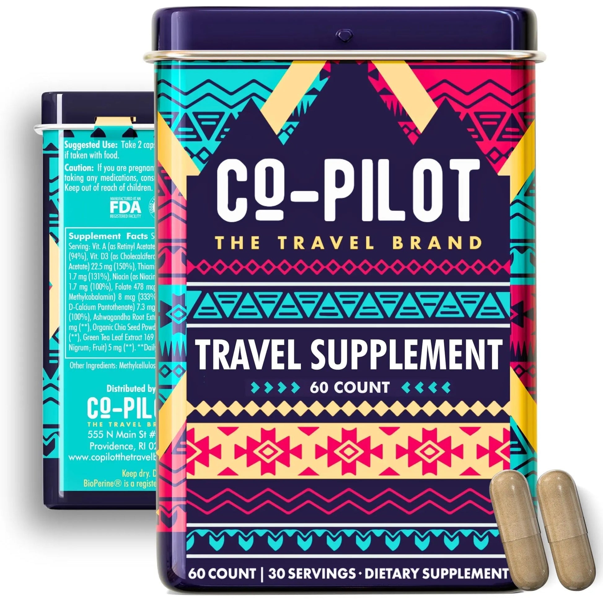 Travel Vitamin Supplement for Flight and Daily, Jet Lag, Energy, Immune, Digestion Support, Promote Calmness with Ashwagandha, Rhodiola, Chia Co-Pilot The Travel Brand uk supplements