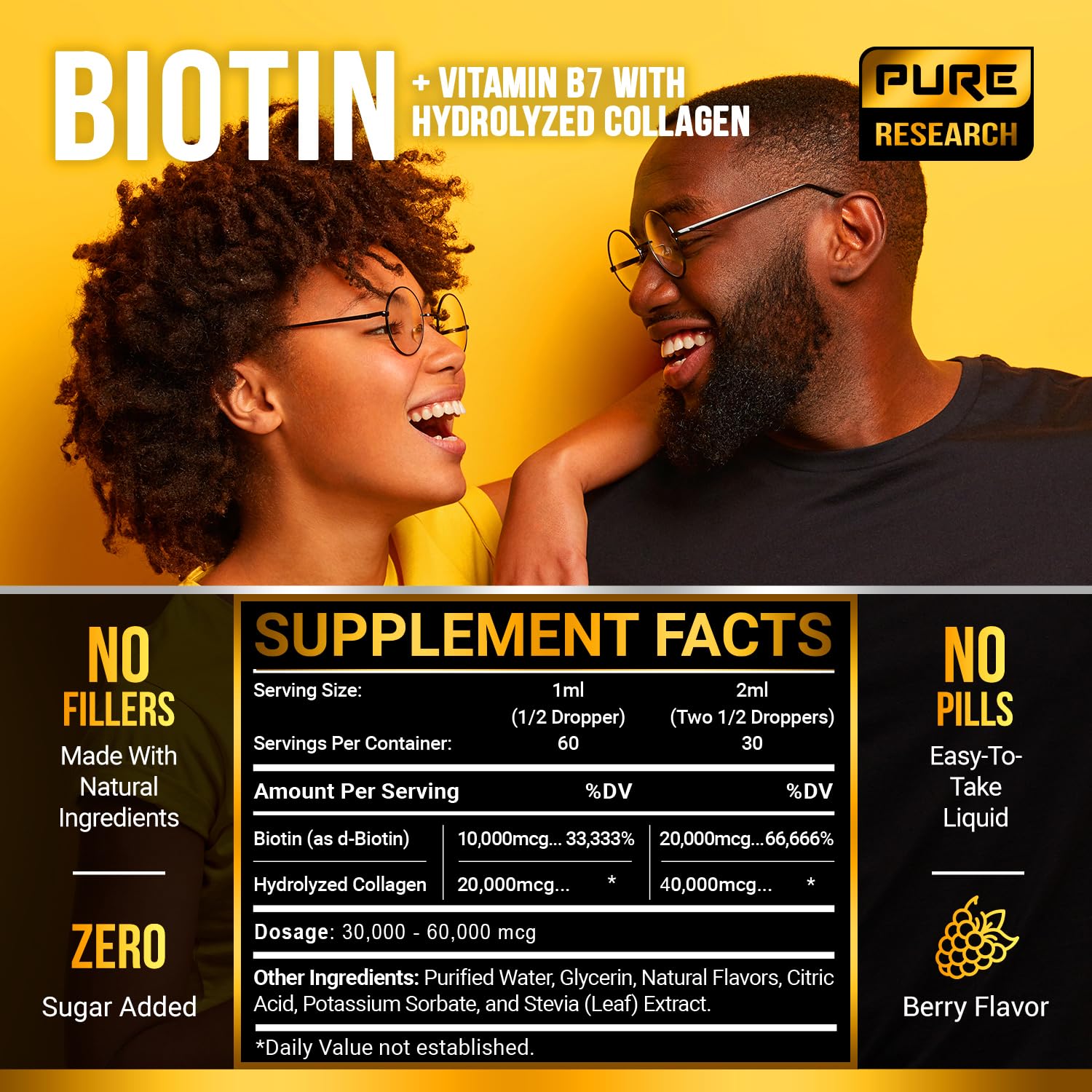 PURE RESEARCH Liquid Biotin & Collagen Hair Growth Drops 60,000mcg – Biotin and Liquid PURE RESEARCH uk supplements