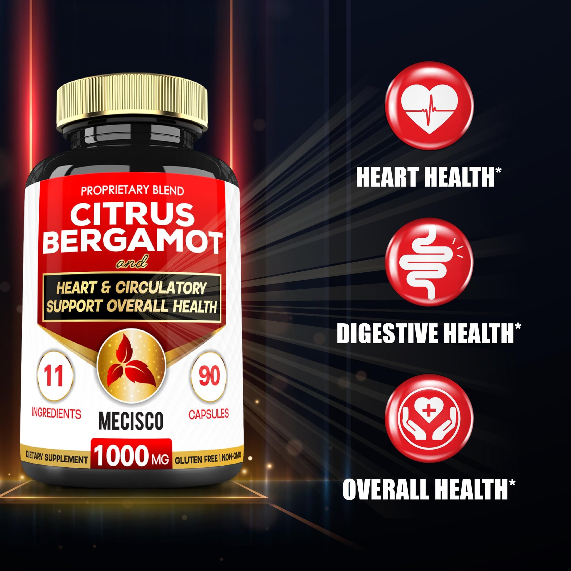 Mecisco 11 in 1 Citrus Bergamot Supplement 1000mg with Black Chokeberry, Berberine HCl & More - 90 Capsules - Supports Heart Health, Immune System, Energy Production Mecisco uk supplements