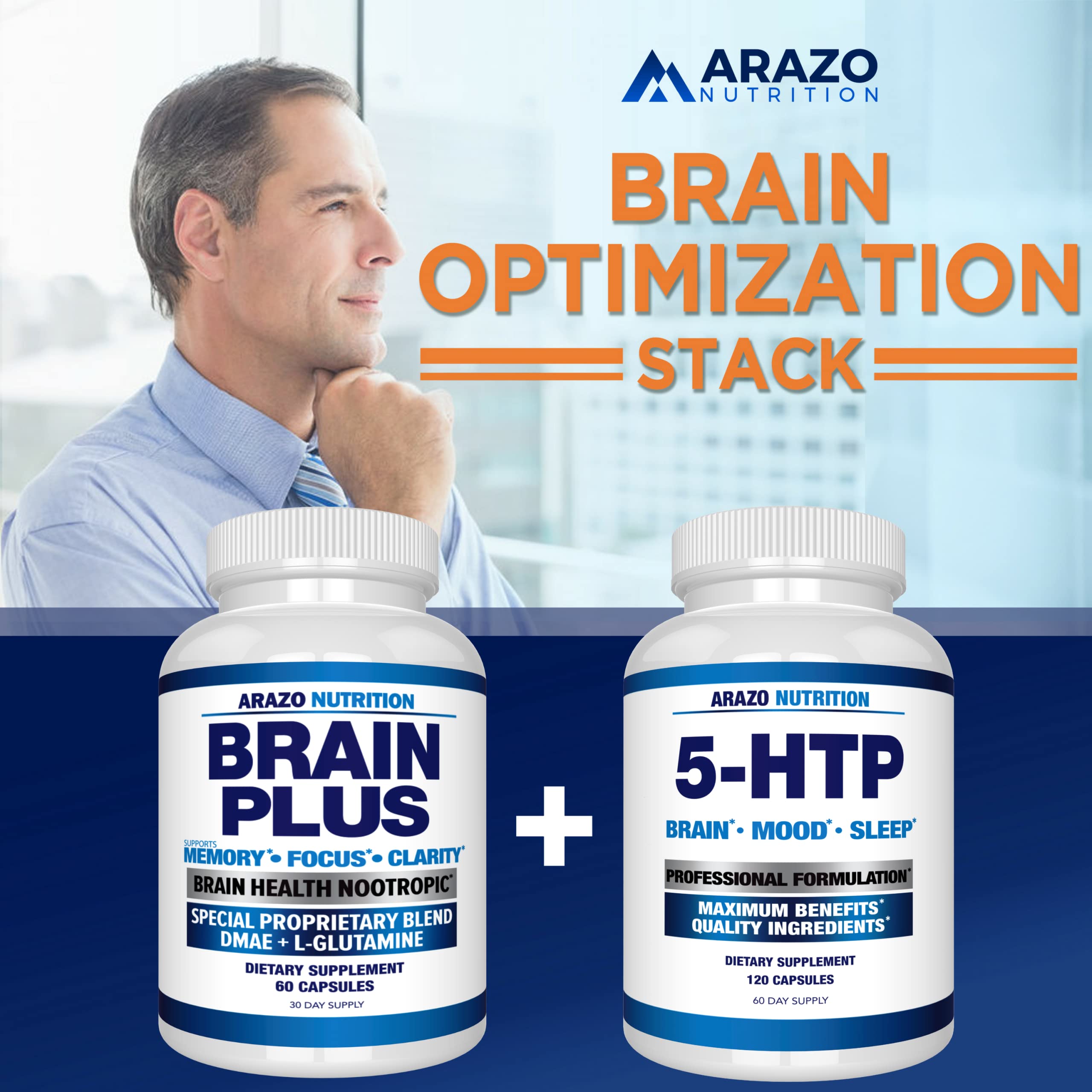 Arazo Nutrition Premium Brain Function Supplement – Memory, Focus, Clarity – Nootropic Booster with DMAE, Bacopa Monnieri, L-Glutamine, Multi Vitamins, Multi Minerals Arazo Nutrition uk supplements