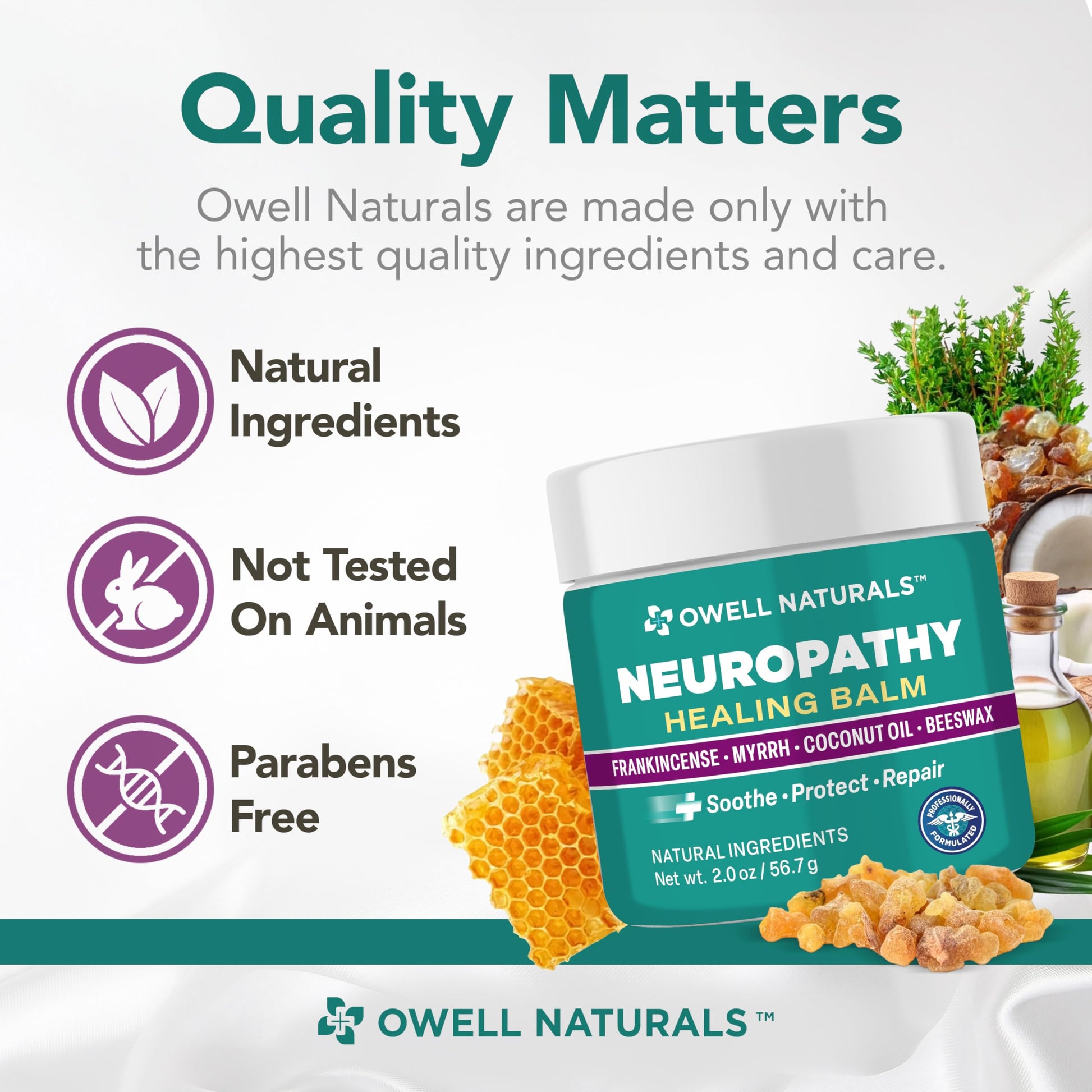 Owell Naturals Neuropathy Balm for Feet, Muscles & Joints – Long Lasting Comfort Formula with Frankincense, Myrrh, Coconut Oil, Beeswax – Fast Absorbing Botanical Skin Care, 2 oz Owell Naturals uk supplements