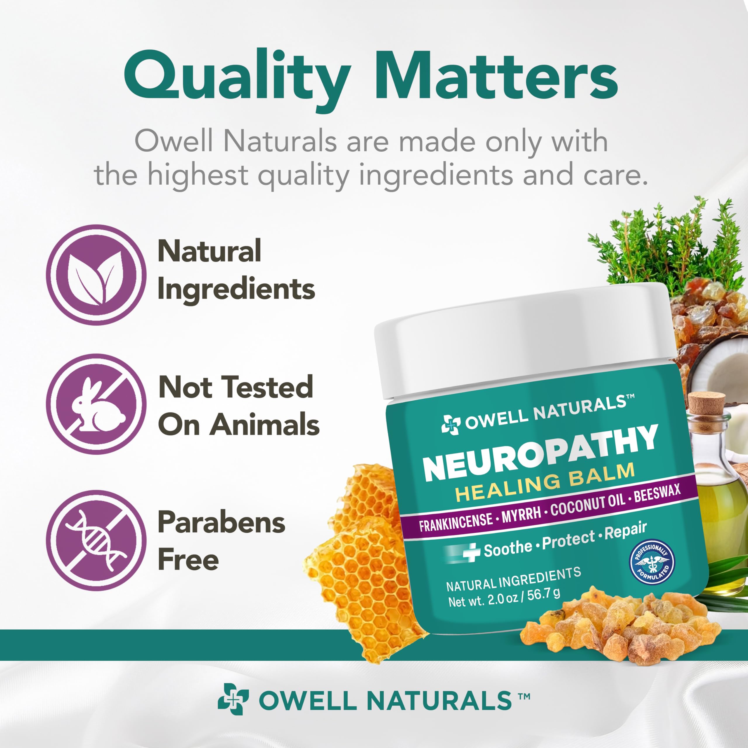 Owell Naturals Neuropathy Balm for Feet, Muscles & Joints – Long Lasting Comfort Formula with Frankincense, Myrrh, Coconut Oil, Beeswax – Fast Absorbing Botanical Skin Care, 2 oz Owell Naturals uk supplements