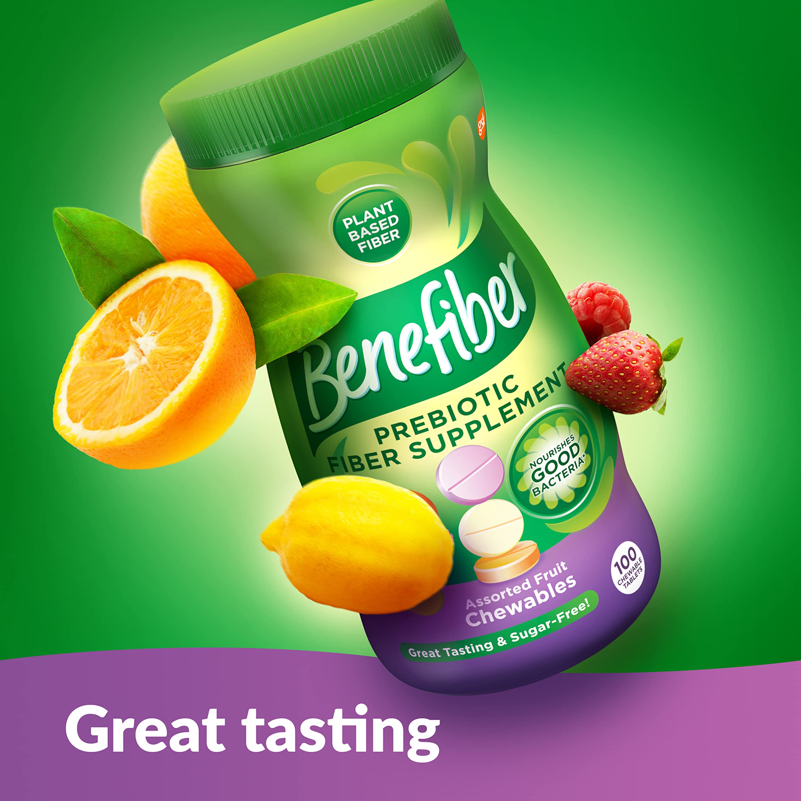 Benefiber Chewable Prebiotic Fiber Supplement Tablets for Digestive Health, Assorted Fruit Flavors Benefiber uk supplements