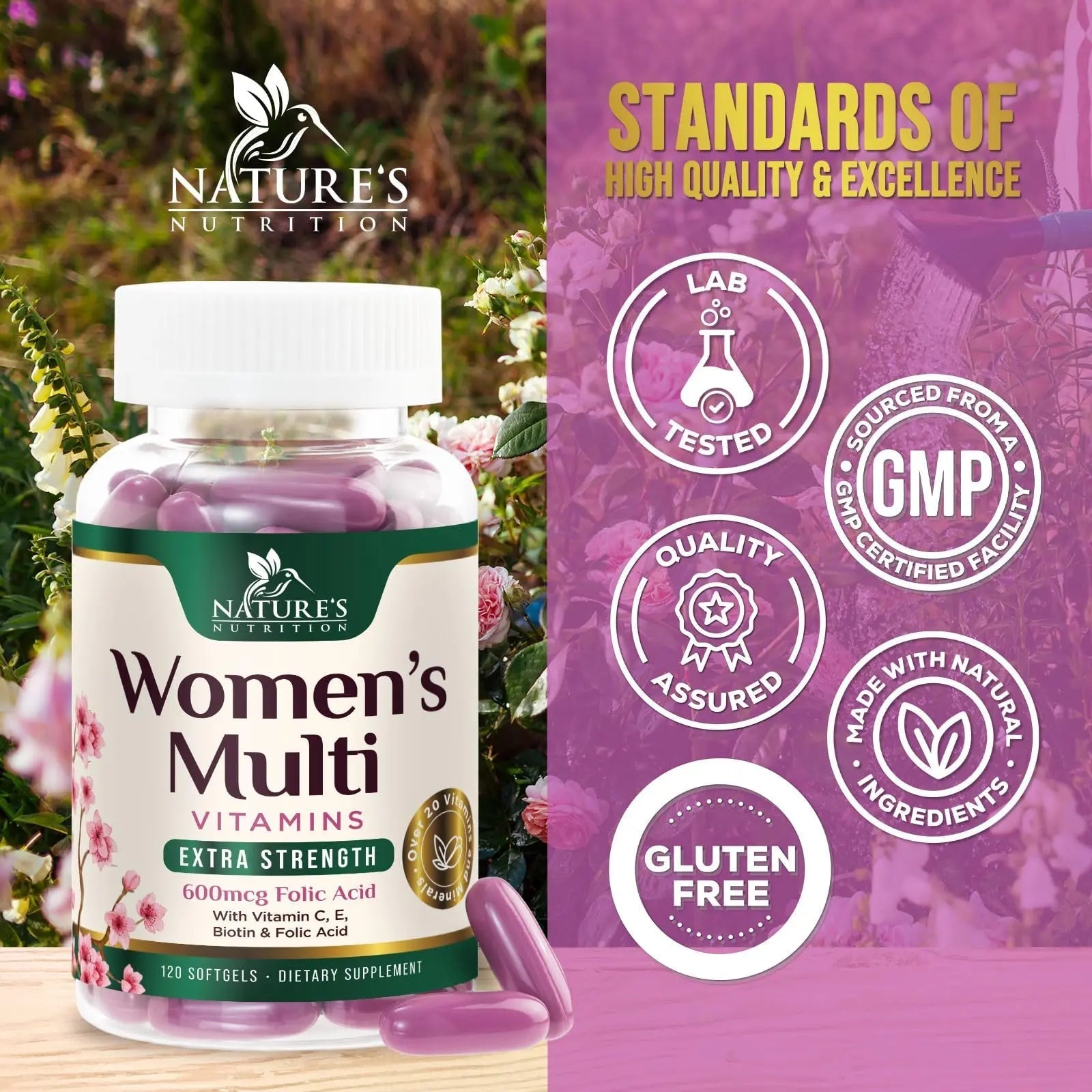 Multivitamin for Women - Complete Daily Womens Multivitamins with Calcium, Folic Acid, Vitamin A, C, D, E, & B Vitamins Nature's Nutrition uk supplements