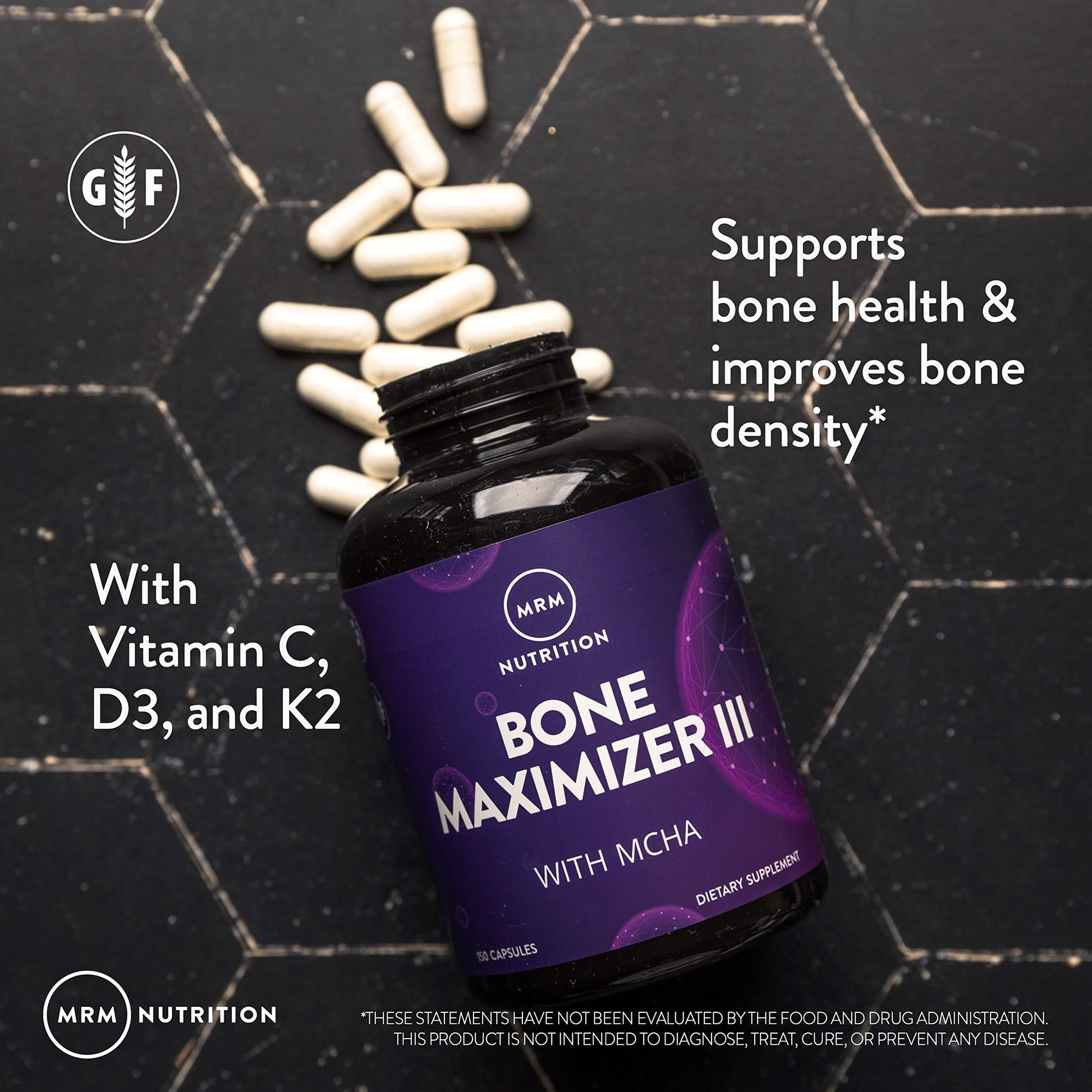 MRM Nutrition Bone Maximizer® III | with MCHA + Vitamin D3 + Vitamin K2 | Bone Health | High Potency | Key Vitamins and Minerals for Bones | 50 Servings MRM uk supplements
