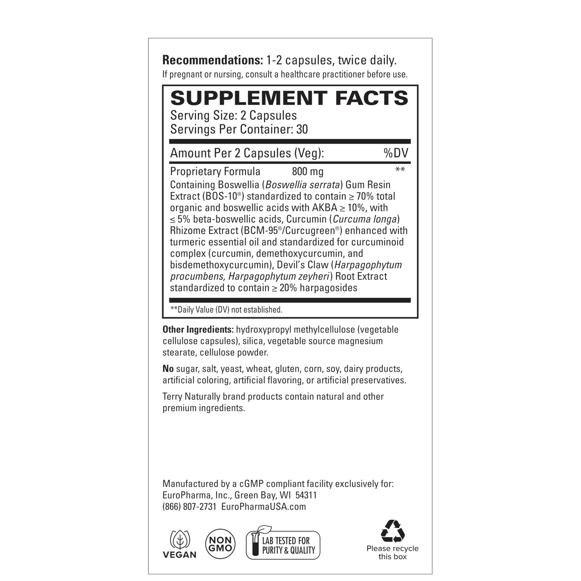 Terry Naturally Arthocin - Boswellia Serrata Capsules with Devil's Claw & Curcumin - Supplement to Support Joint & Spine Health - Herbal Supplement Aids Comfort & Absorption - 60 Capsules Terry Naturally uk supplements