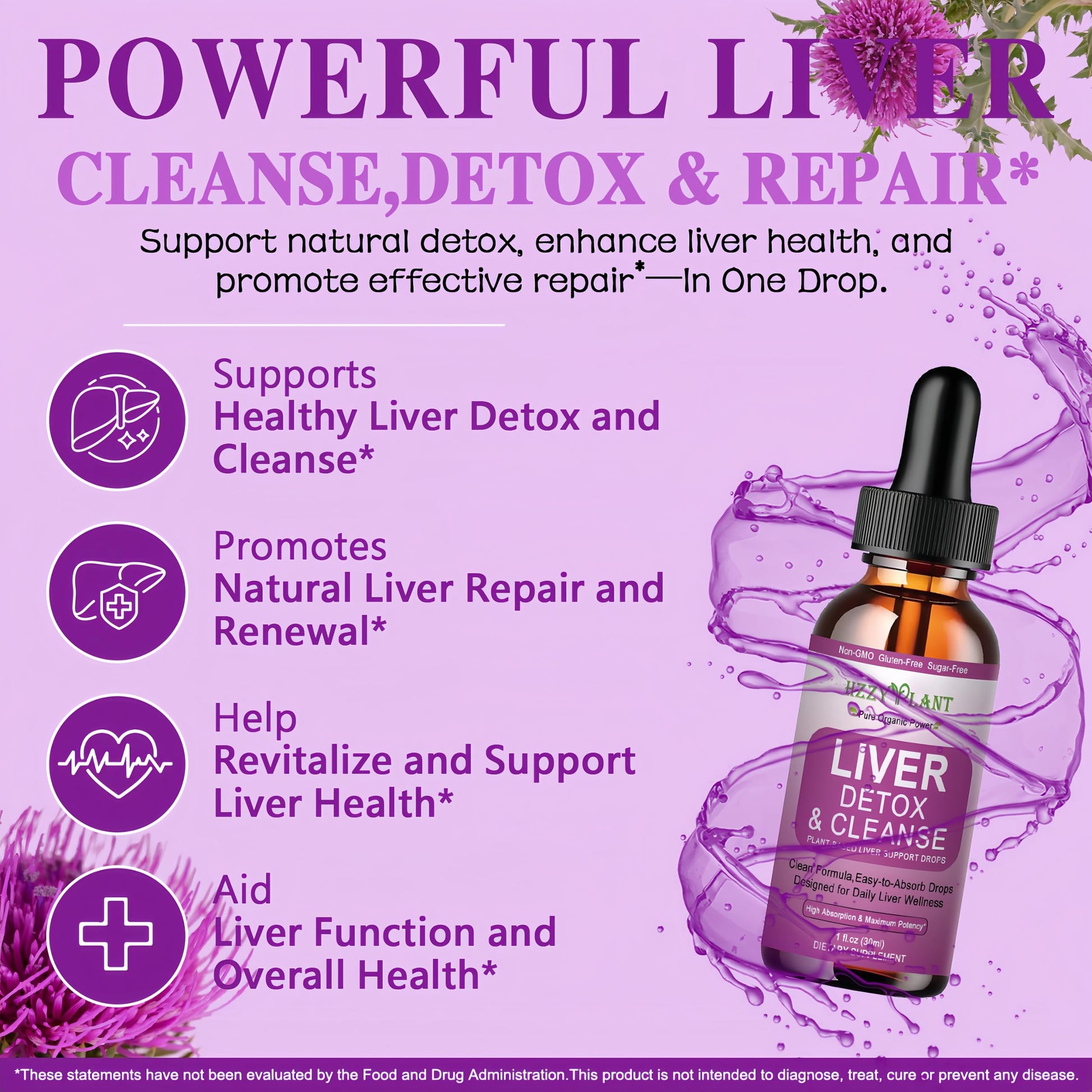 Liver Cleanse Detox & Repair Drops - Liquid Liver Support Tincture with Milk Thistle, Dandelion, Artichoke, TUDCA, NAC, Chanca Piedra - 15-in-1 Advanced Liver Detox Health Supplement - Vegan, Non-GMO HZZYPLANT uk supplements