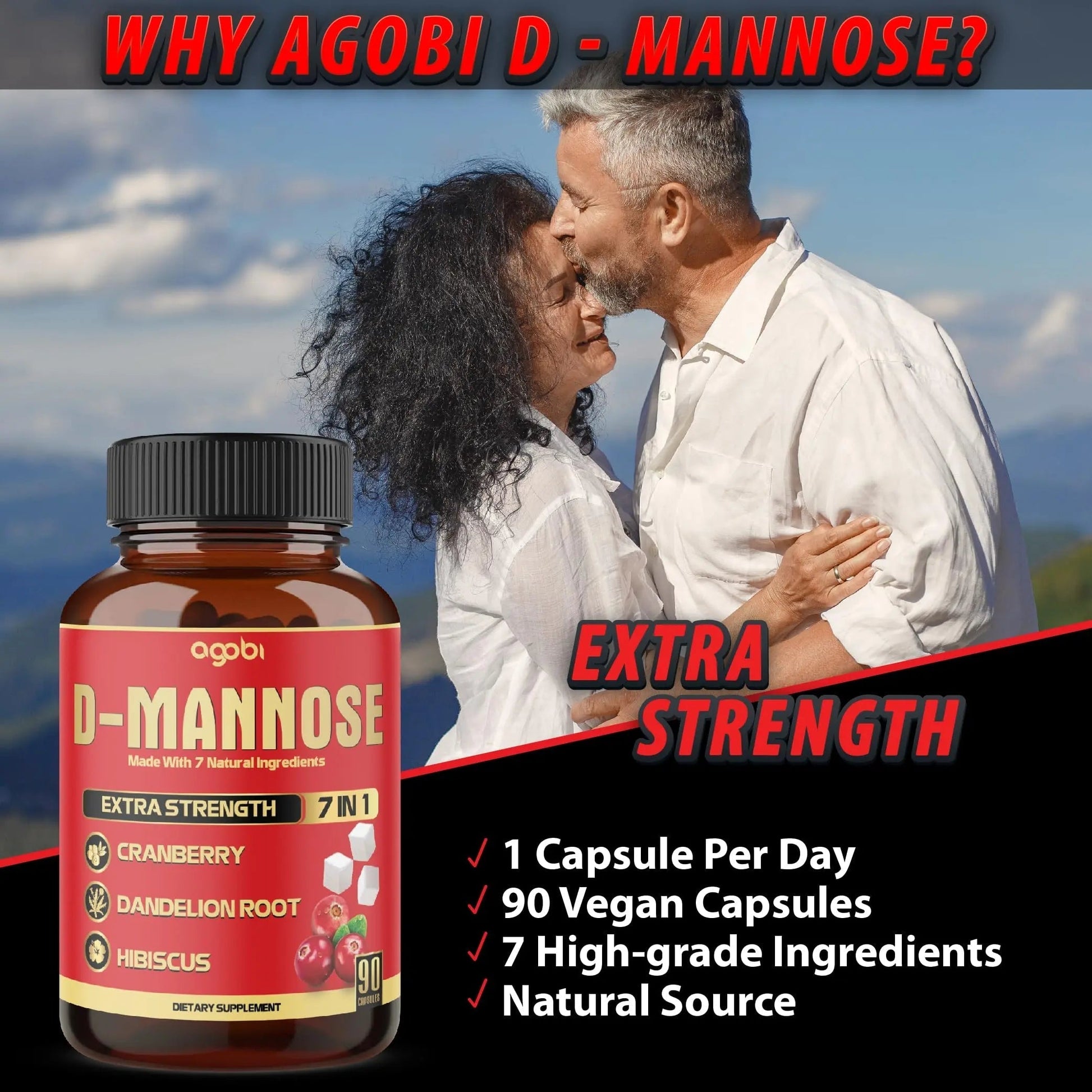 agobi D-Mannose Capsules - 7 Herbs with Cranberry, Dandelion, Hibiscus and More - Support Flush Impurities and Urinary Tract Health - 90 Vegan Capsules 3-Month Supply agobi uk supplements