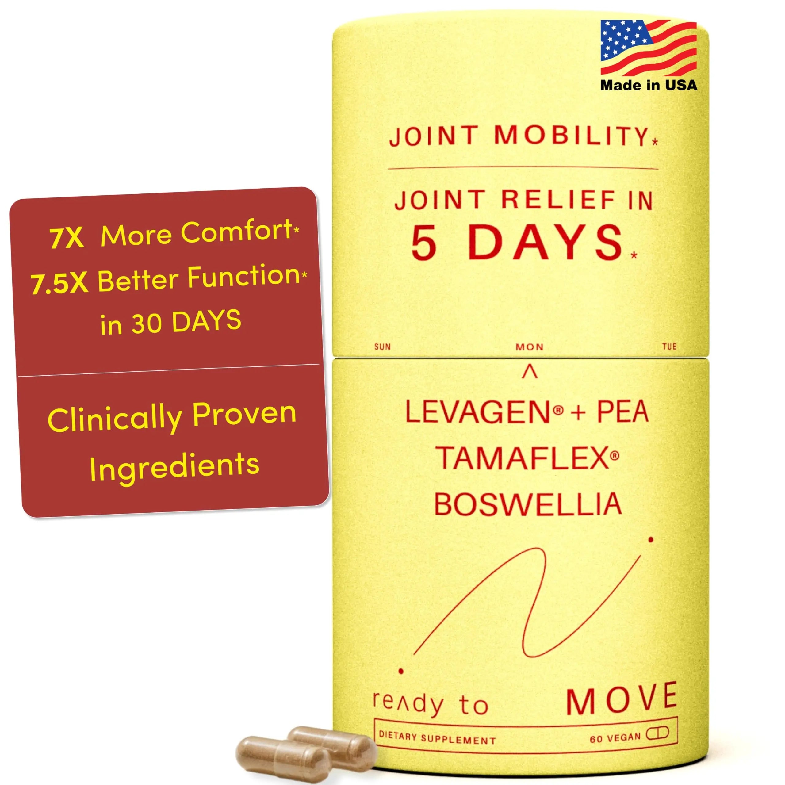 MOVE Fast Acting Joint Supplements | Tamaflex® Turmeric & Tamarind, Levagen®+ PEA Palmitoylethanolamide, Boswellia Serrata, Bioperine® Black Pepper Extract | Joint Support & Mobility | 60 Vegan Caps Ready To uk supplements