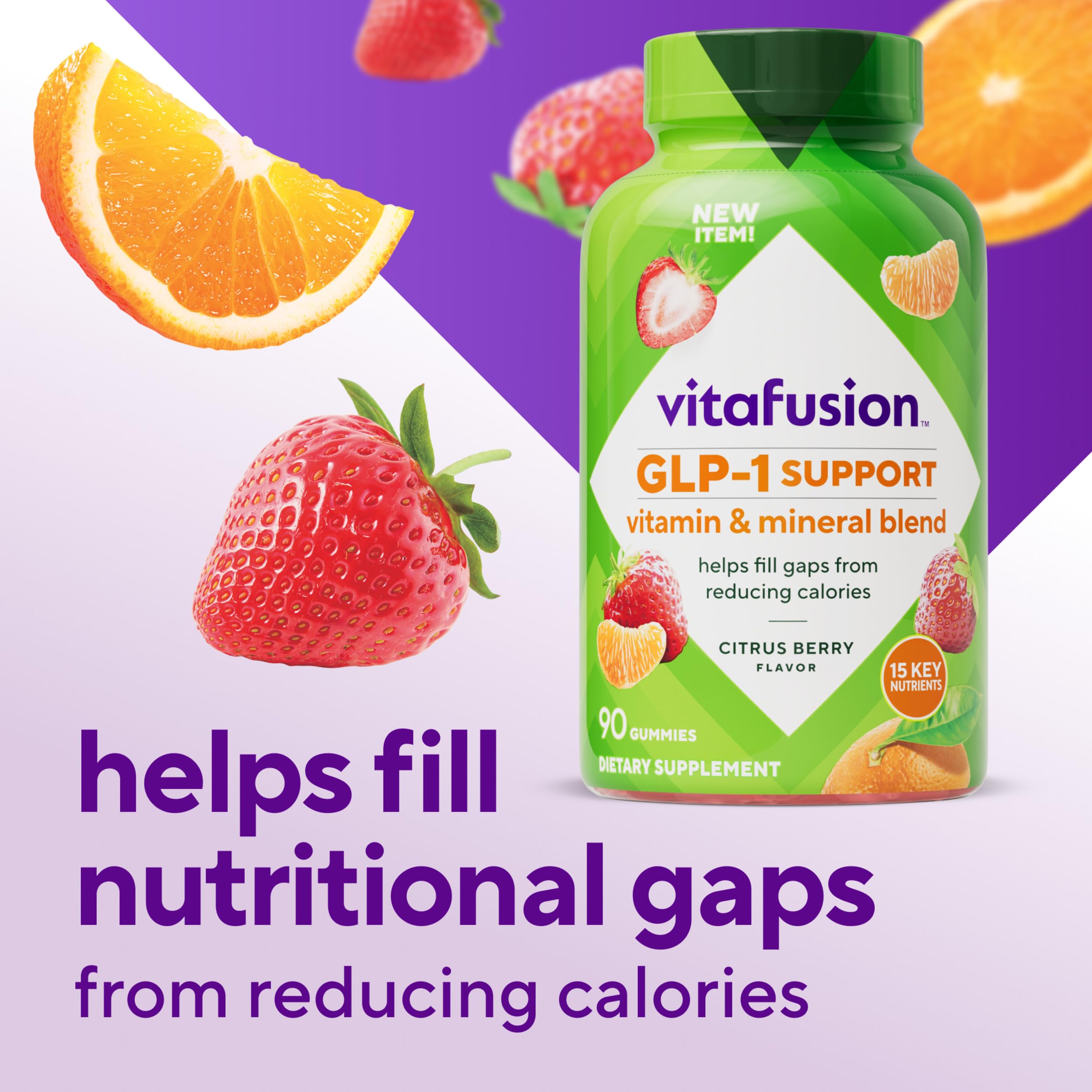 vitafusion GLP-1 Support Multivitamin, Vitamin and Mineral Blend, 15 Essential Nutrients, Citrus Berry Flavor, 90 Count, 45 Day Supply  Vitafusion uk supplements