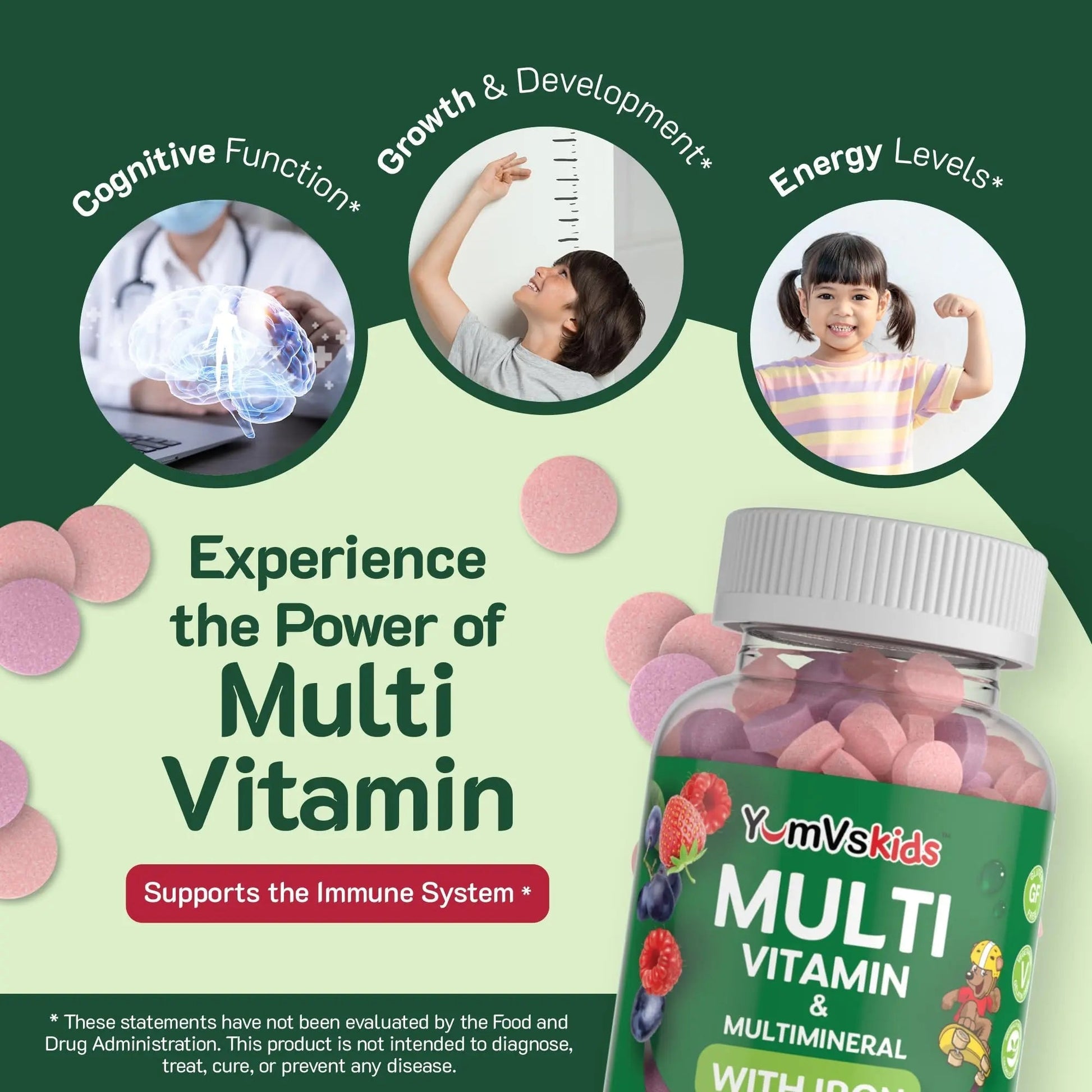 YUM-V'S Probiotics & Multivitamin Bundle for Kids – Probiotic with Prebiotic Fiber Chocolate Bears + Multivitamin & Multimineral with Iron Chewables – Digestive, Immune & Overall Health Support YUM-V'S uk supplements