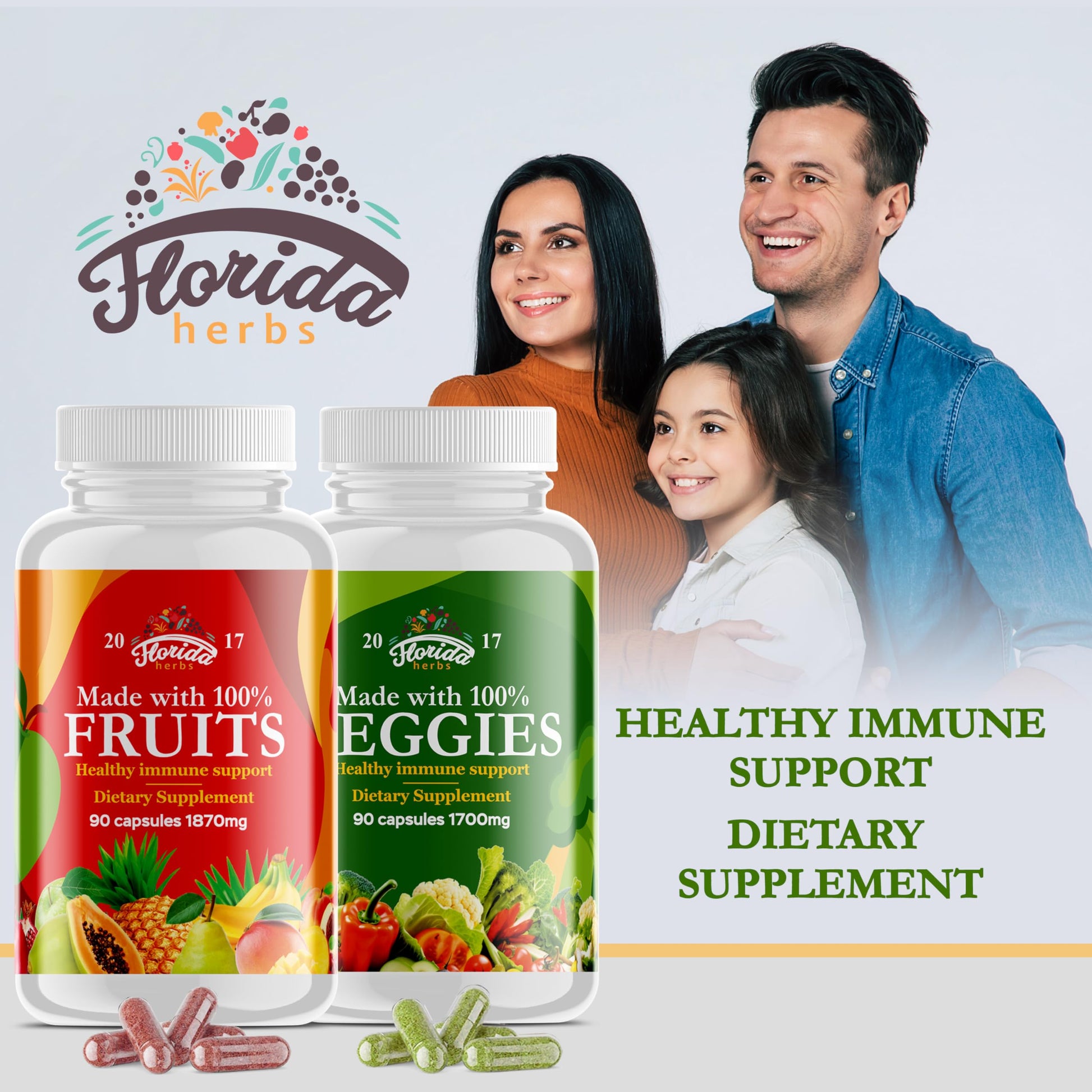 Fruits and Vegetables Supplement - 90 Fruit and 90 Veggie Capsules - Nature Vitamins, Balance of Fruits and Veggies Supports Energy Balance, Soy Free, Vegan Capsules - 90 Count (Pack of 2) FLORIDA HERBS uk supplements