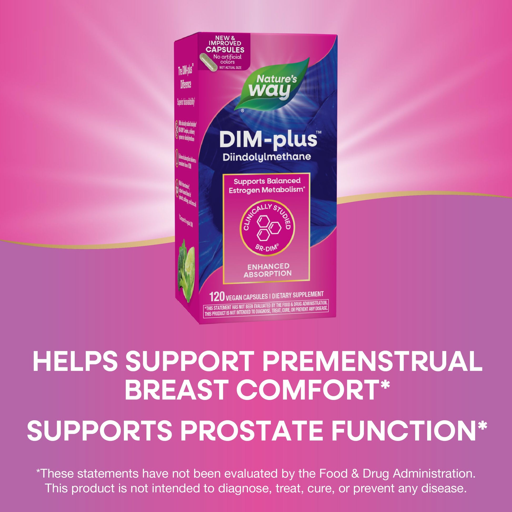Nature's Way DIM-Plus, DIM Supplement, Supports Balanced Estrogen Metabolism*, Supports Estrogen Hormone Balance*, Diindolylmethane, 120 Vegan Capsules Nature's Way uk supplements