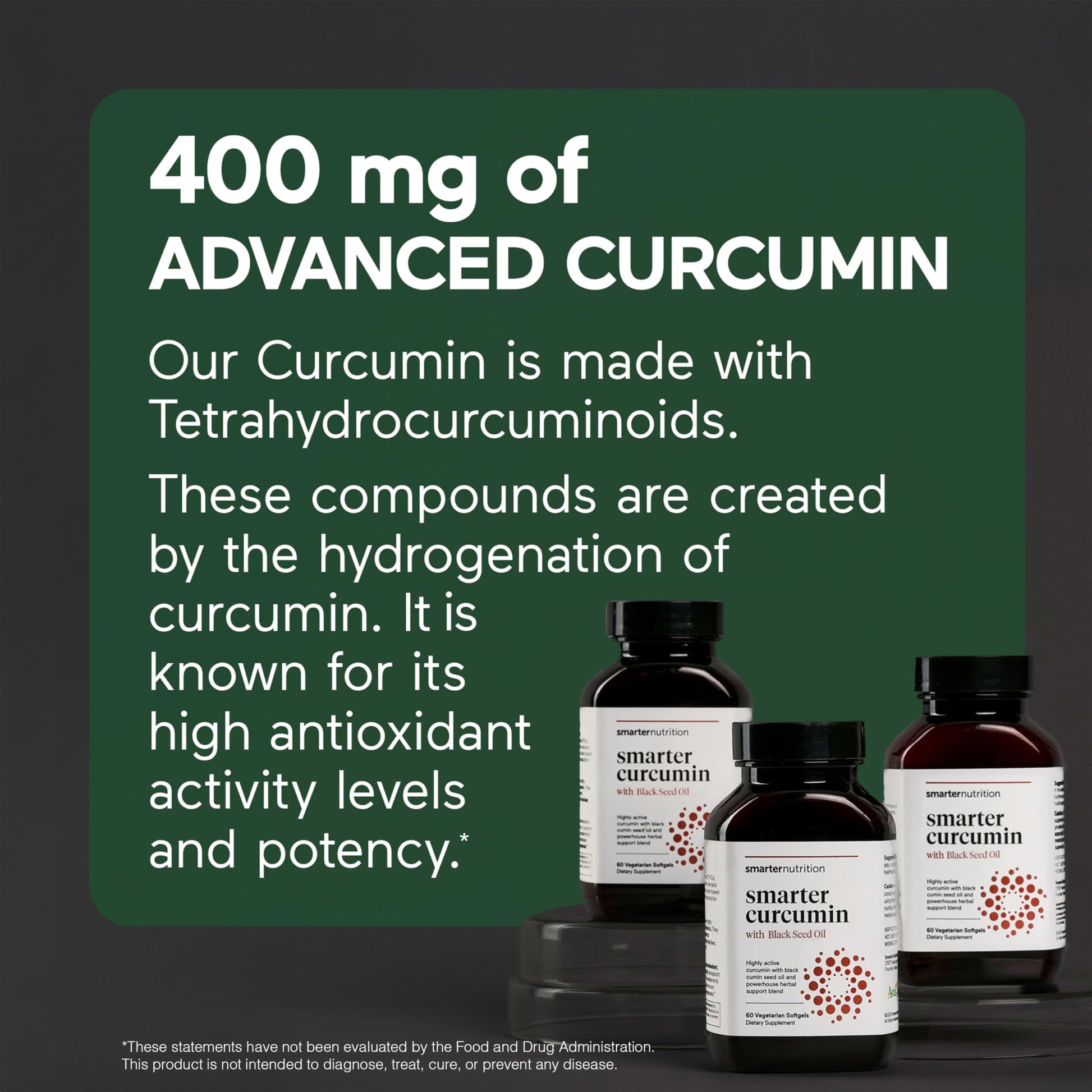 SMARTERNUTRITION Curcumin Softgels - Vegan High Absorption 400 mg Turmeric Supplement + Black Seed Oil & Ginger - 95% Tetrahydrocurcuminoids Non-GMO, USA Manufactured - 60 Ct[30 Servings] SMARTERNUTRITION uk supplements