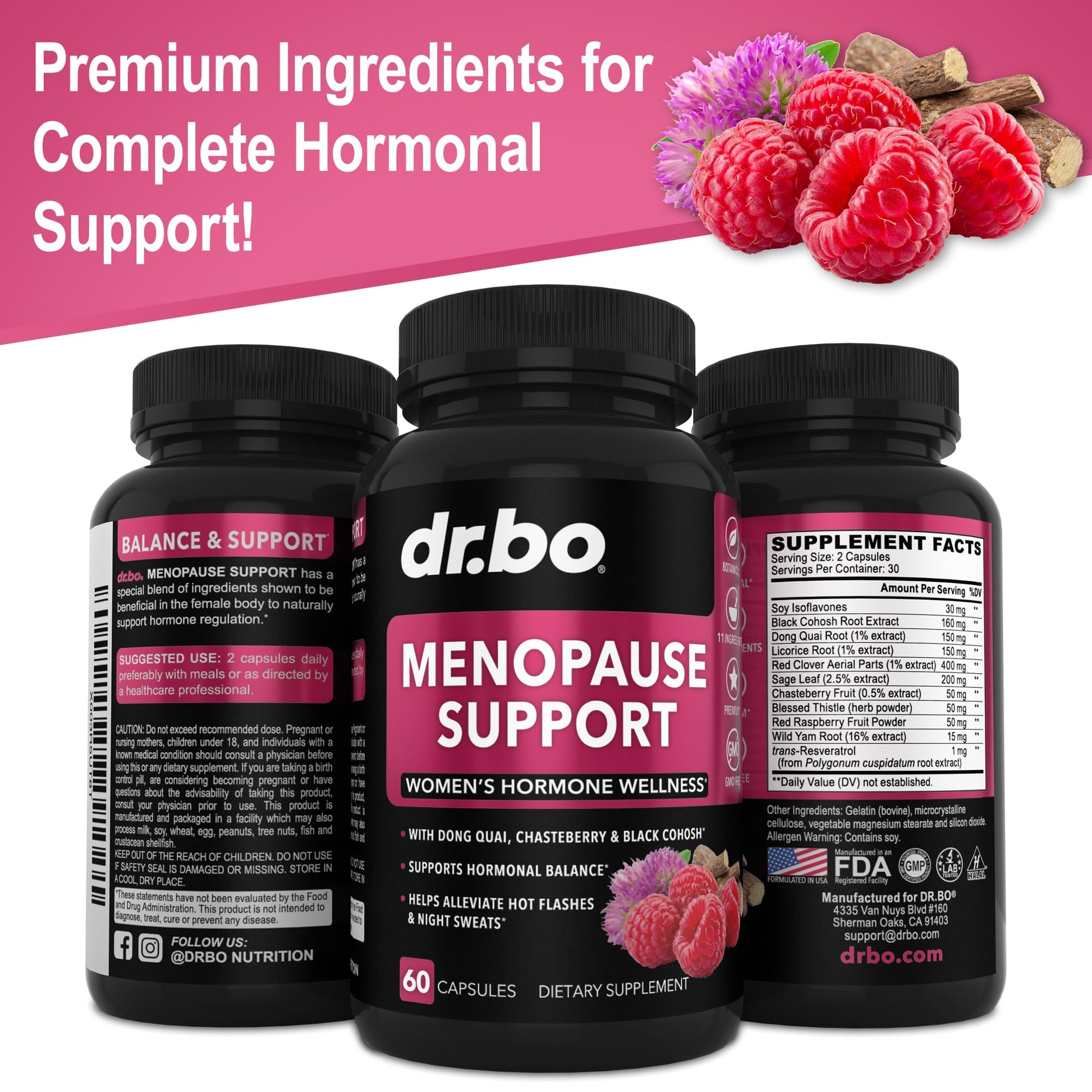 Menopause Supplements for Women Support Pills - Natural Menopause Relief for Hot Flashes, Night Sweats & Mood Swings with Dong Quai, Chasteberry & Black Cohosh - Hormone Balance for Women Supplement DR. BO uk supplements