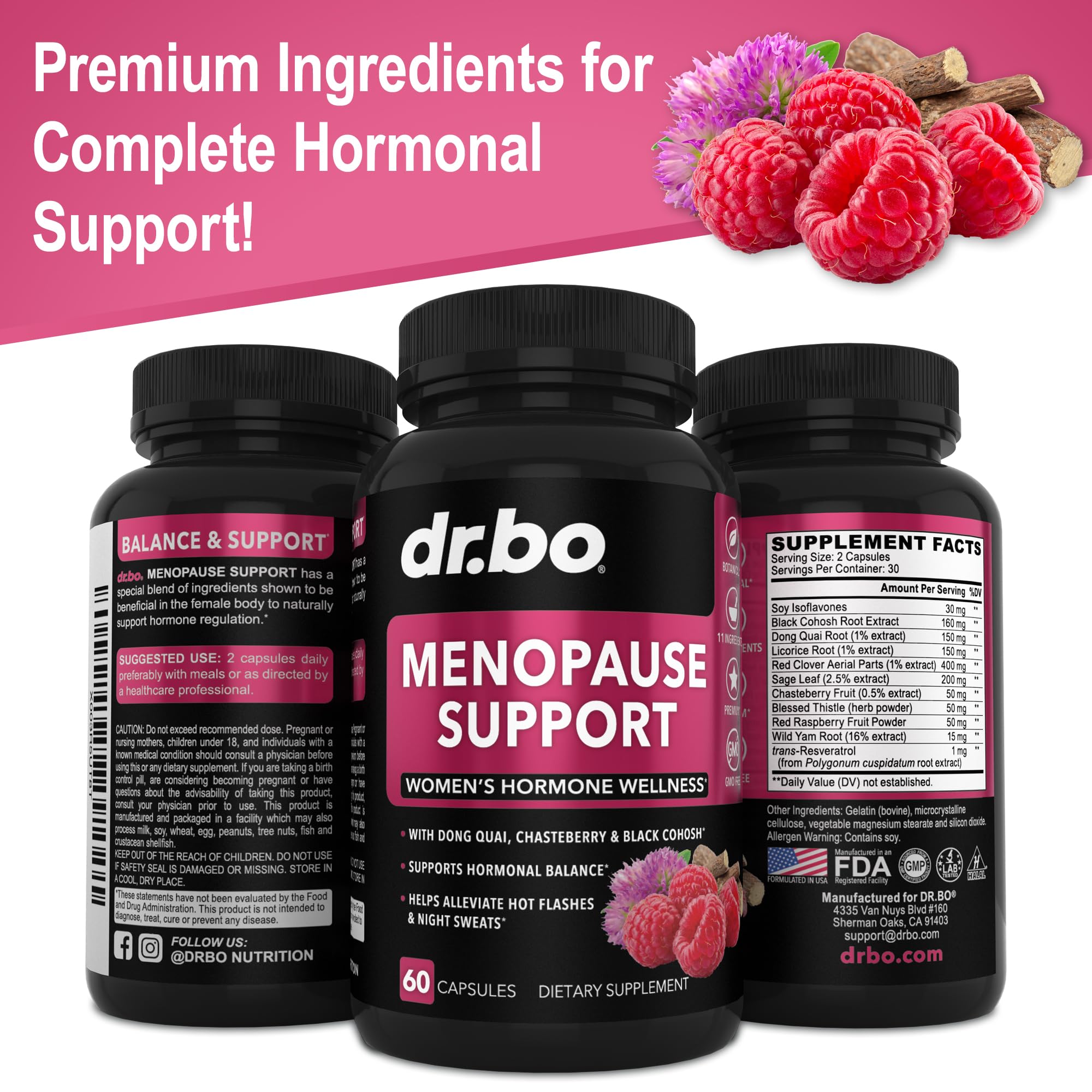 Menopause Supplements for Women Support Pills - Natural Menopause Relief for Hot Flashes, Night Sweats & Mood Swings with Dong Quai, Chasteberry & Black Cohosh - Hormone Balance for Women Supplement DR. BO uk supplements