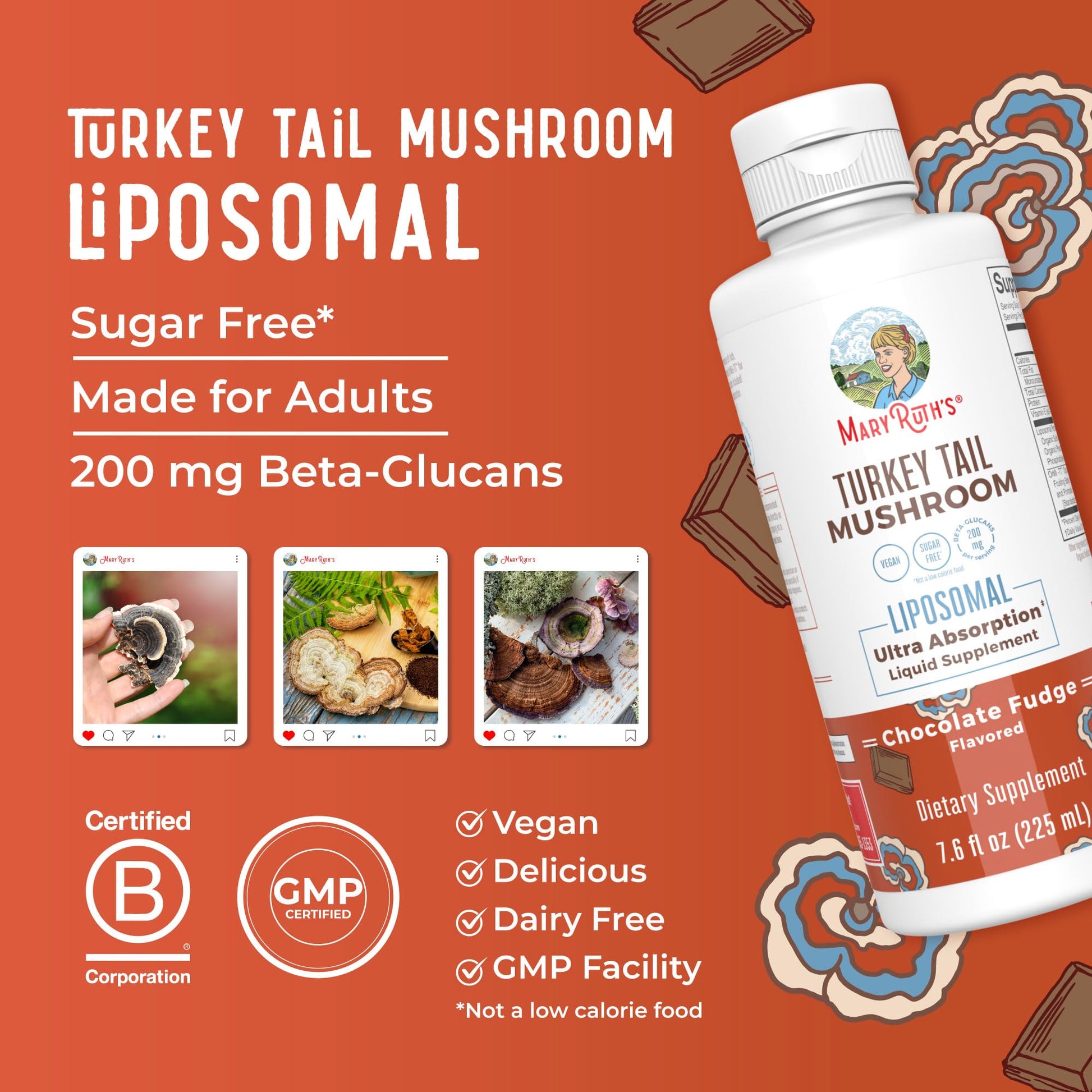 MaryRuth Organics Turkey Tail Mushroom Supplement | Ultra Absorption Liposomal | Full Spectrum | 200mg Beta-Glucans Per Serving | Vegan | 7.6 oz | 15 Servings MARYRUTH'S uk supplements