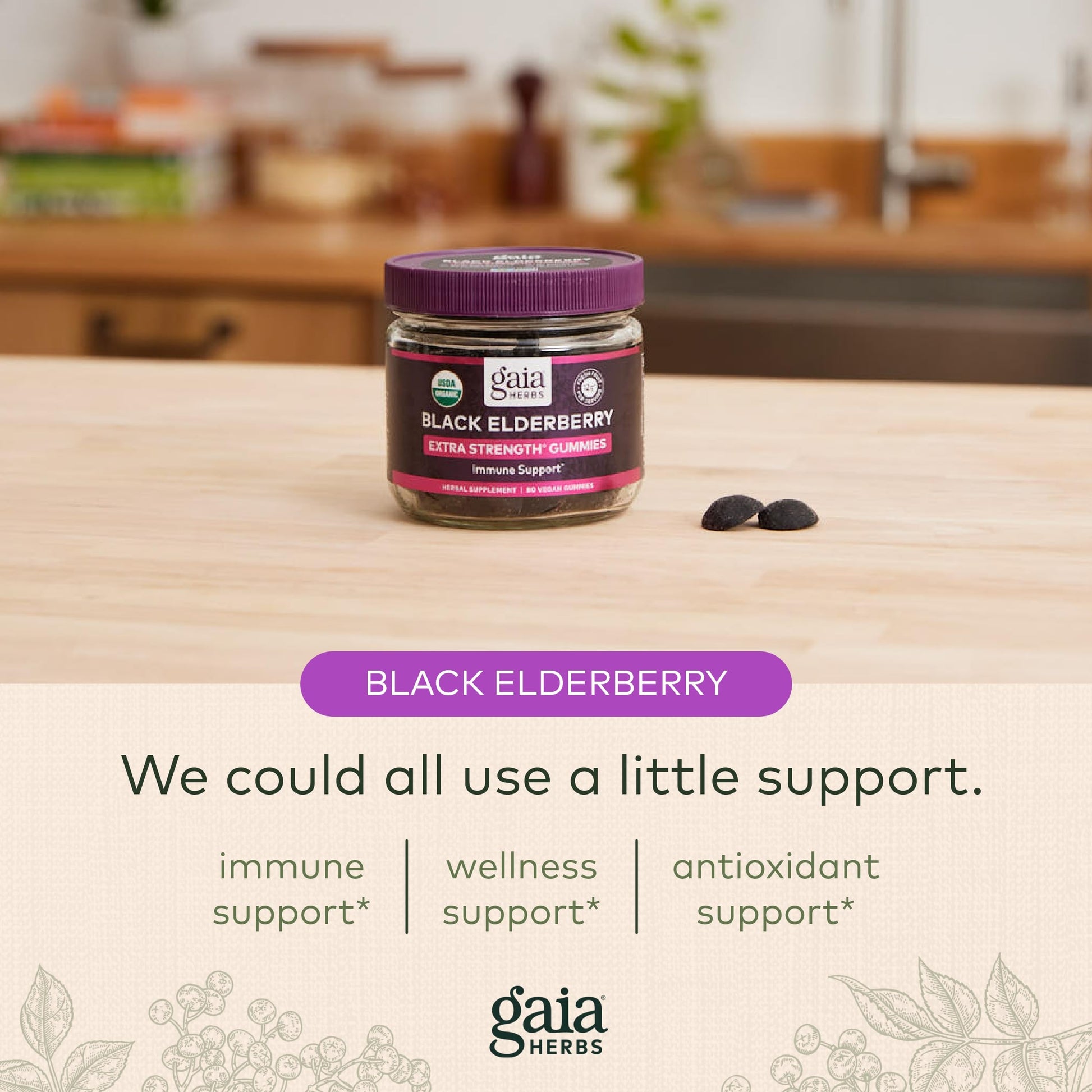 Gaia Herbs Black Elderberry (Sambucus Nigra) Extra Strength Gummies Gaia Herbs uk supplements