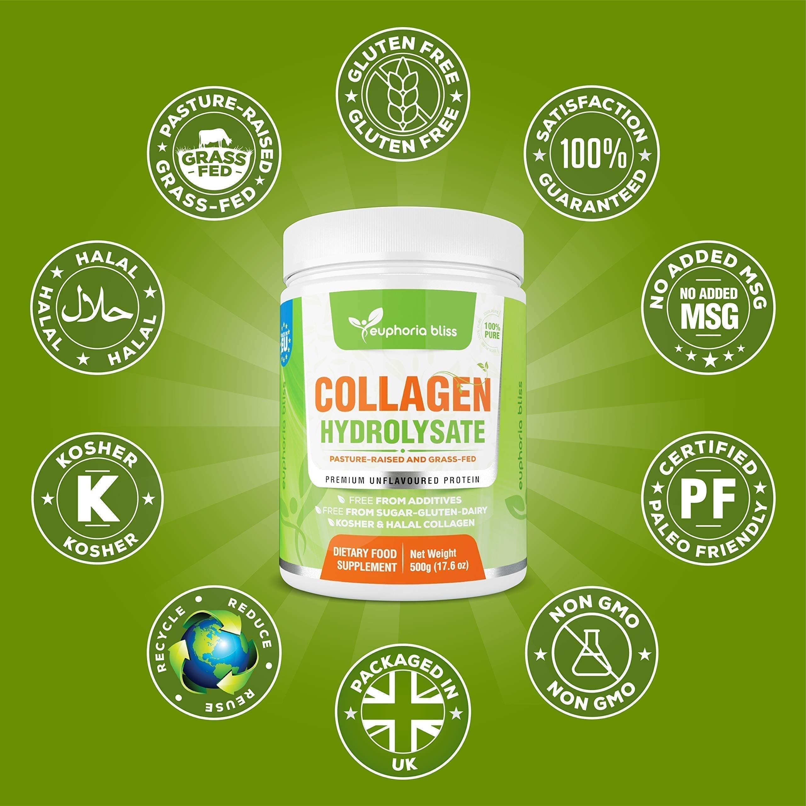 Premium Collagen Powder 500g Unflavoured High Grade Hydrolysed Collagen Joints, Bones, Gut, Wrinkles, Hair, Skin, Nails, Pain, Injury, Sleep, Fitness, Keto Euphoria Bliss uk supplements