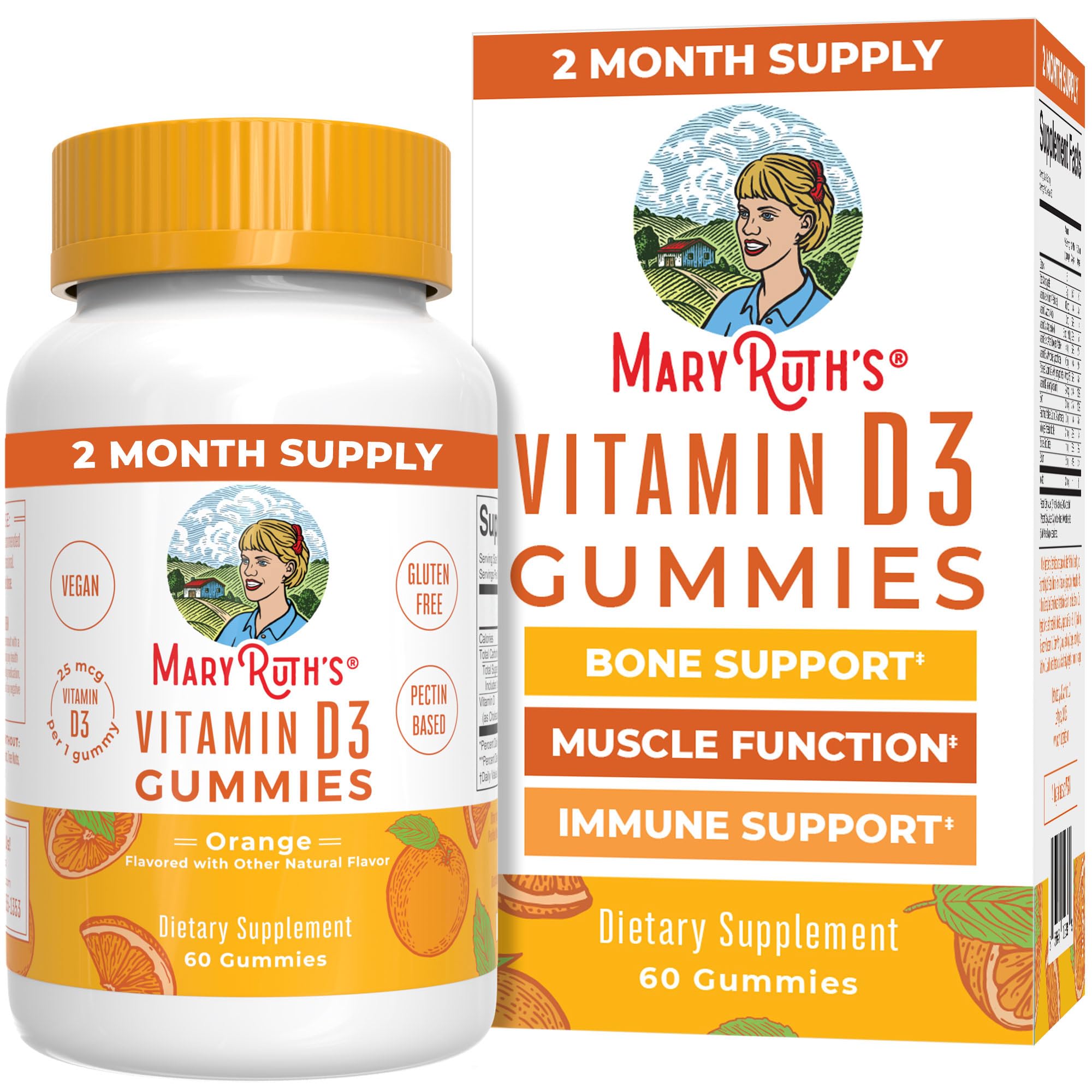 MaryRuth Organics Vitamin D3 Gummies | 2 Month Supply | Adults & Kids Vitamin D Gummy | Immune Support Supplement | VIT D3 1000IU for Bone Health&Muscle Function | Vegan | Non-GMO | Gluten Free | 60 MARYRUTH'S uk supplements