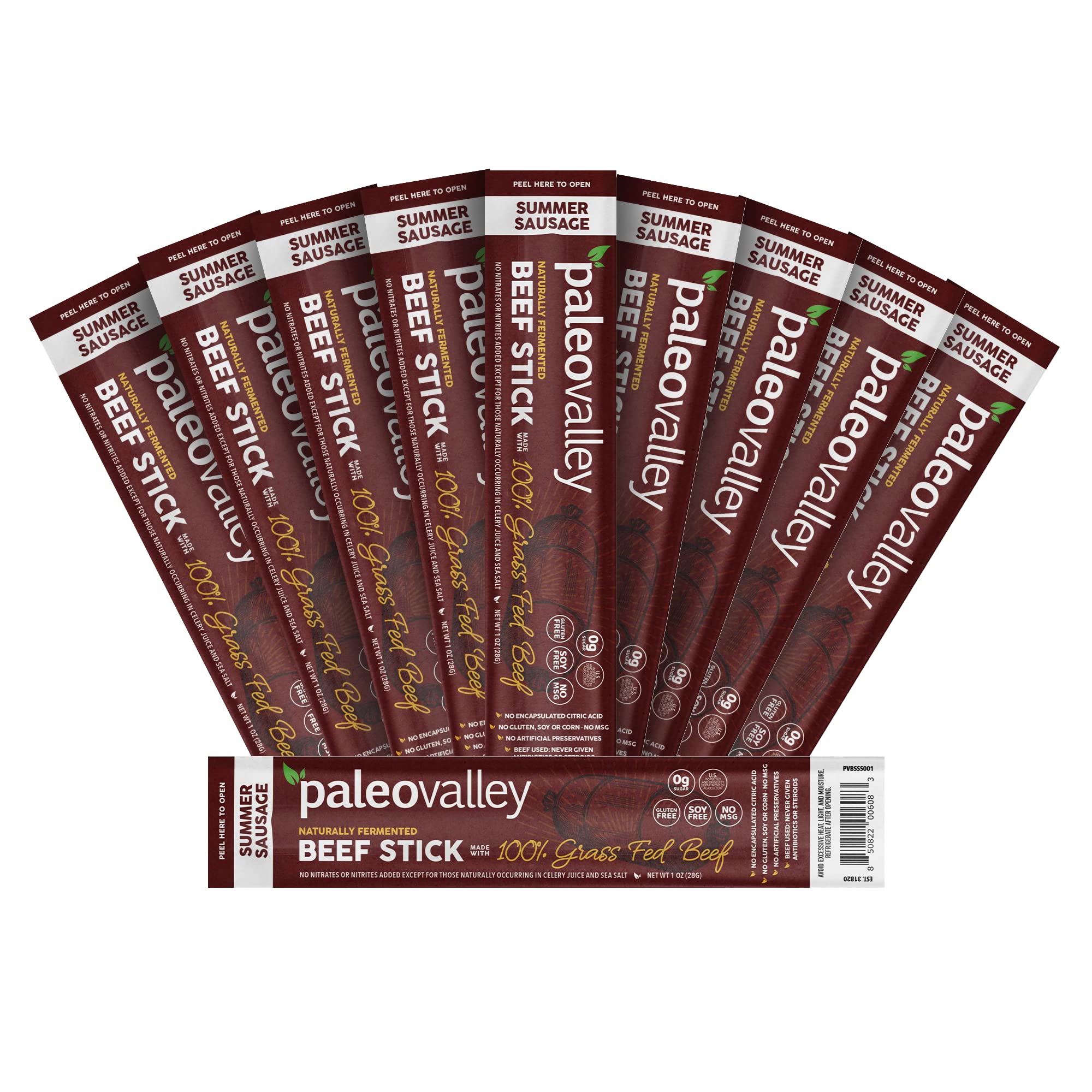 Paleovalley 100% Grass Fed Summer Sausage Beef Sticks - Delicious Gluten Free Beef Snack - High Protein Keto Friendly Paleovalley uk supplements
