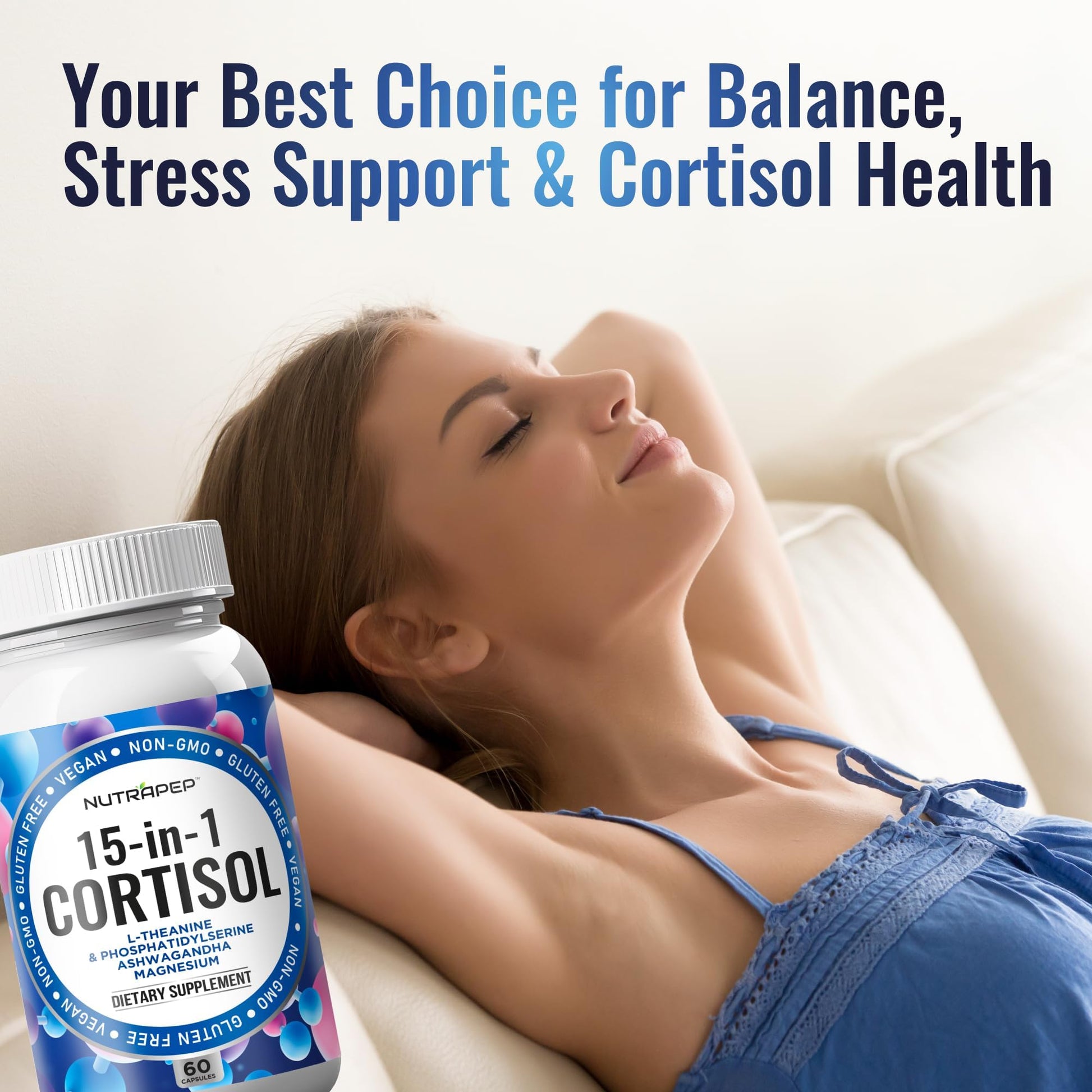NutraPep Cortisol Detox Supplement Men Women - Reduce Lower Cortisol High Cortisol Reducer Blocker Control - Supports Stress Mood Rest Adrenal Calm Relax with Ashwagandha L-Theanine Magnesium NutraPep uk supplements