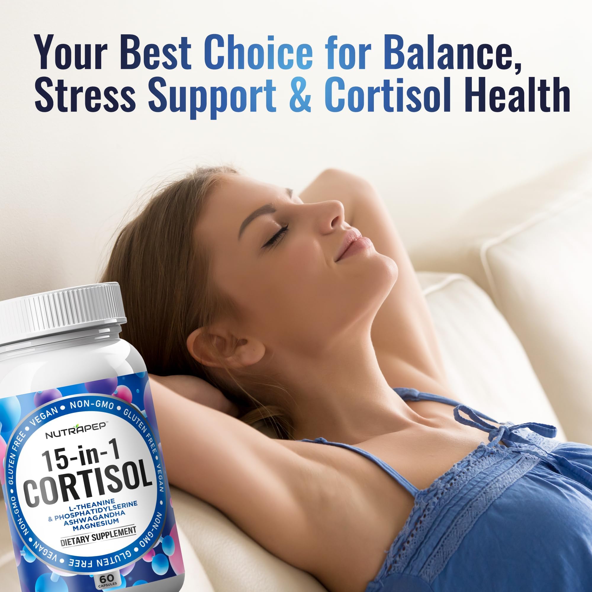 NutraPep Cortisol Detox Supplement Men Women - Reduce Lower Cortisol High Cortisol Reducer Blocker Control - Supports Stress Mood Rest Adrenal Calm Relax with Ashwagandha L-Theanine Magnesium NutraPep uk supplements