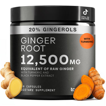 Toniiq Ginger Root Capsules – Ultra High Potency 25:1 Extract with 20% Gingerols – with Curcumin & Black Pepper for Synergy – Lab Tested – 60 Capsules Toniiq uk supplements
