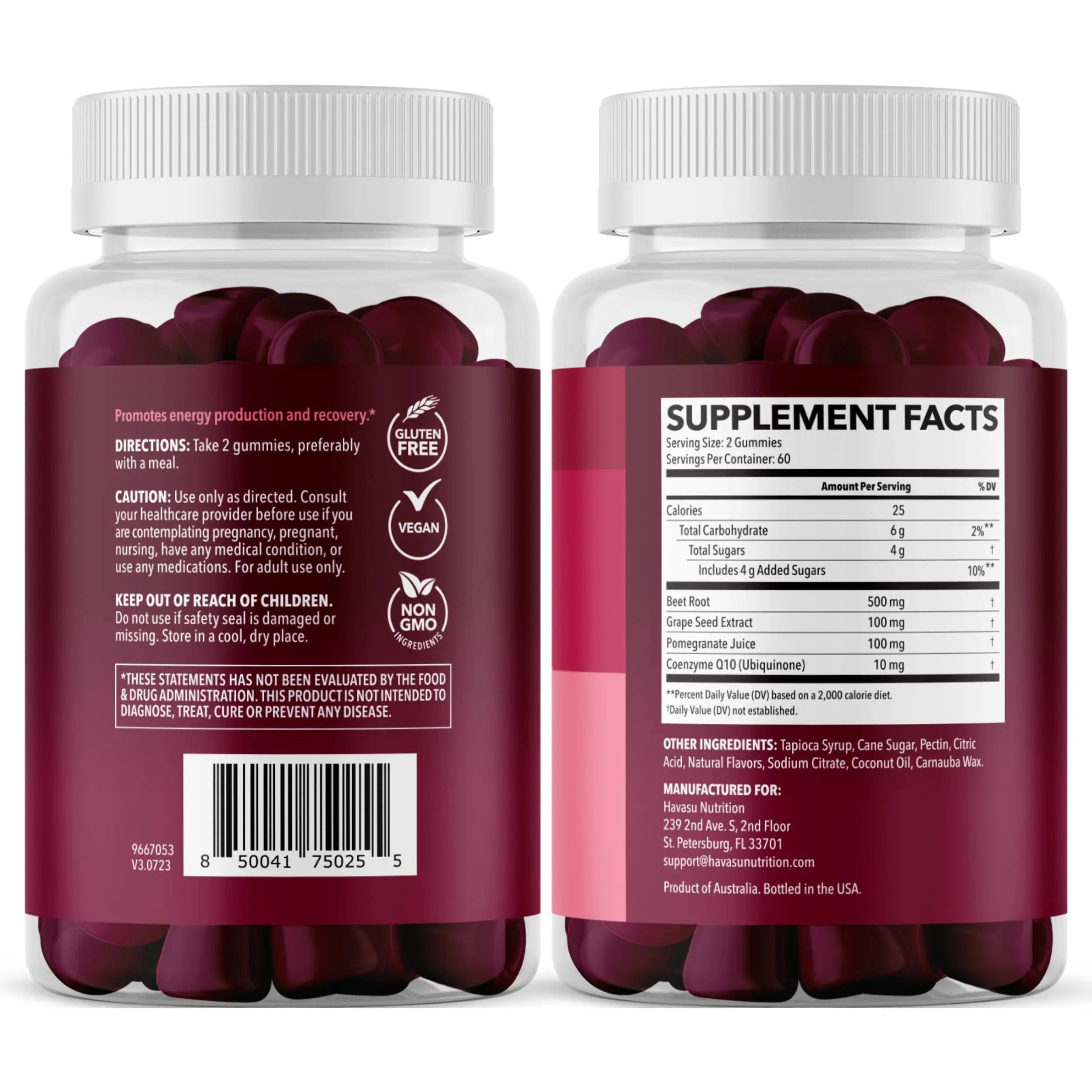 Beet Root Gummies with COQ10 & Pomegranate - Nitric Oxide Supplement for Men and Women - Beetroot for Endurance, Performance, Recovery - Vegan, Non-GMO, Gluten Free - HAVASU NUTRITION uk supplements