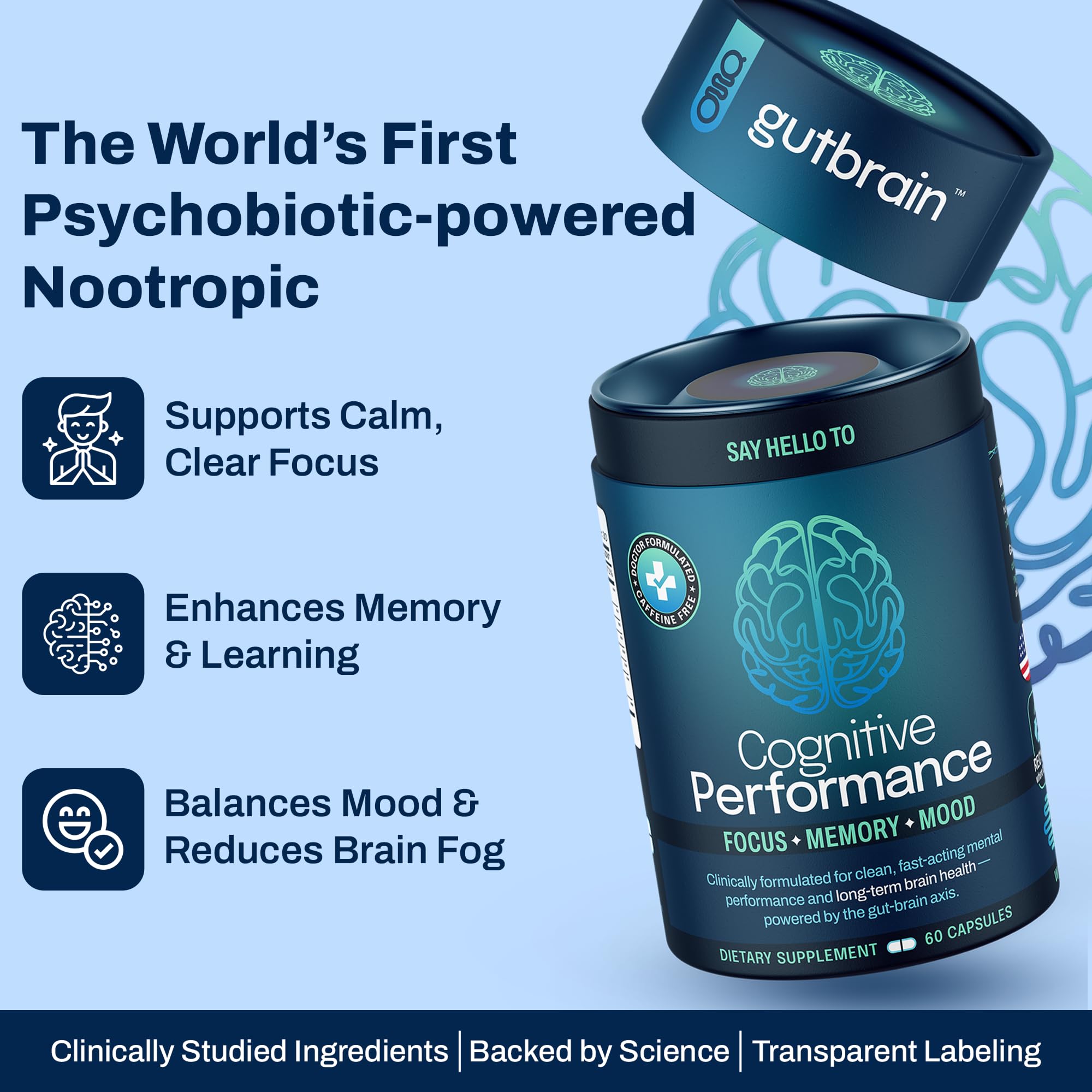 Brain Supplement for Memory and Focus with Probiotics, Advanced 2 in 1 Nootropic Brain Support for Mental Clarity, Caffeine Free Doctor Formulated Supplement, 60 Capsules Purity Labs uk supplements