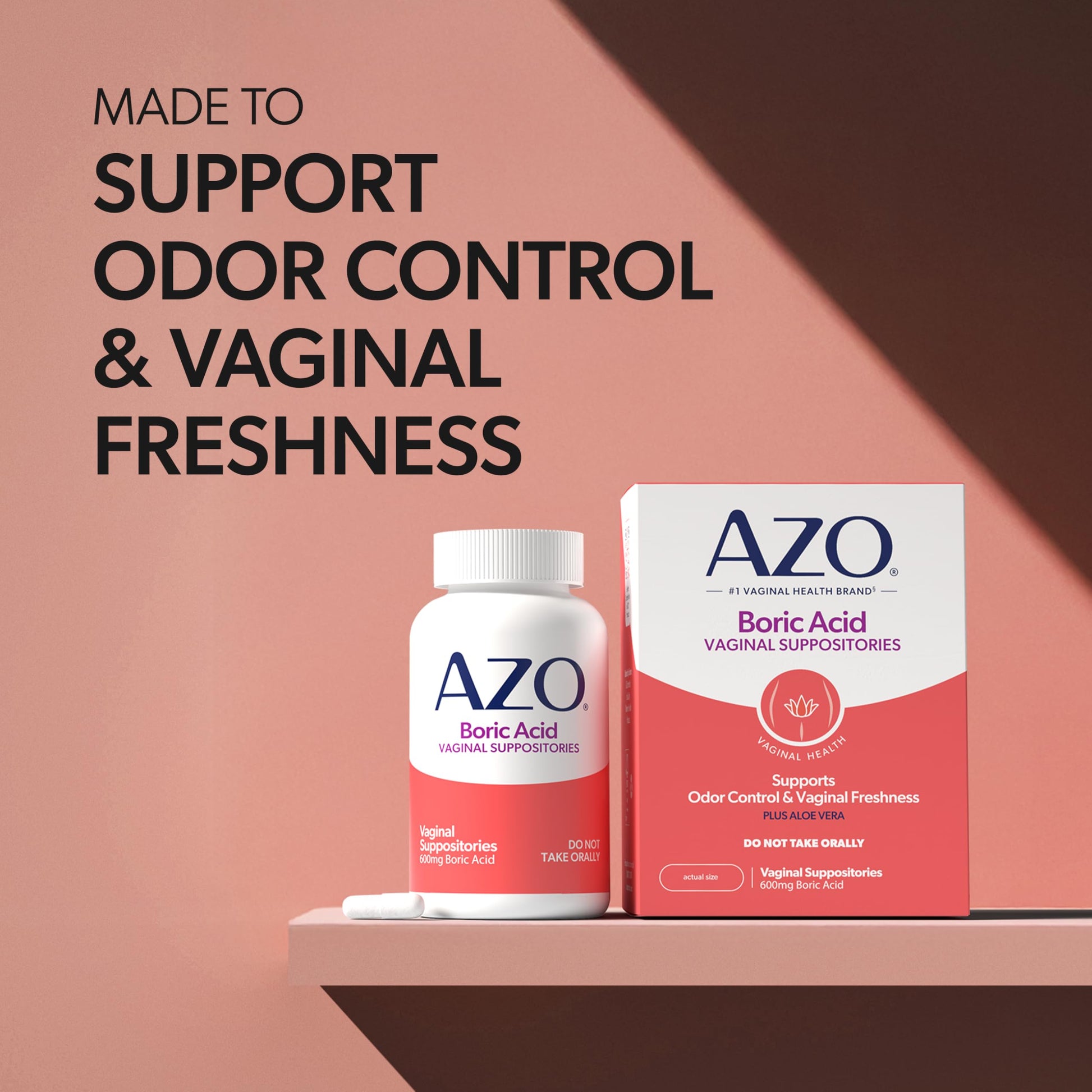 AZO® Boric Acid Vaginal Suppositories for Women, Helps Support Odor Control with Clinically Studied Boric Acid, Non-GMO, 30 Count AZO uk supplements