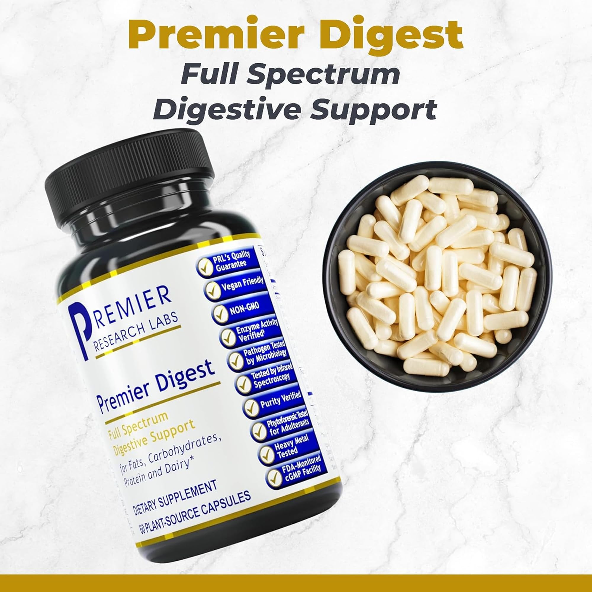 Premier Research Labs Active Digestive Enzymes with Probiotic and Prebiotics - Promotes Full-Spectrum Digestive Support - with Amylase, Protease & Lipase, 60 Plant-Sourced Capsules Premier Research Labs uk supplements